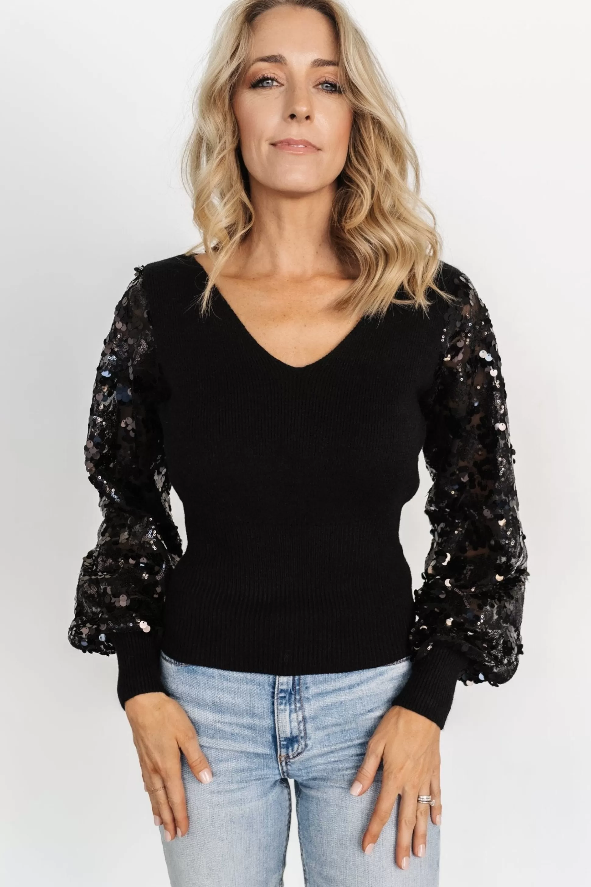 blouses + shirts | Baltic Born Mina Sequin Sleeve Top | Black