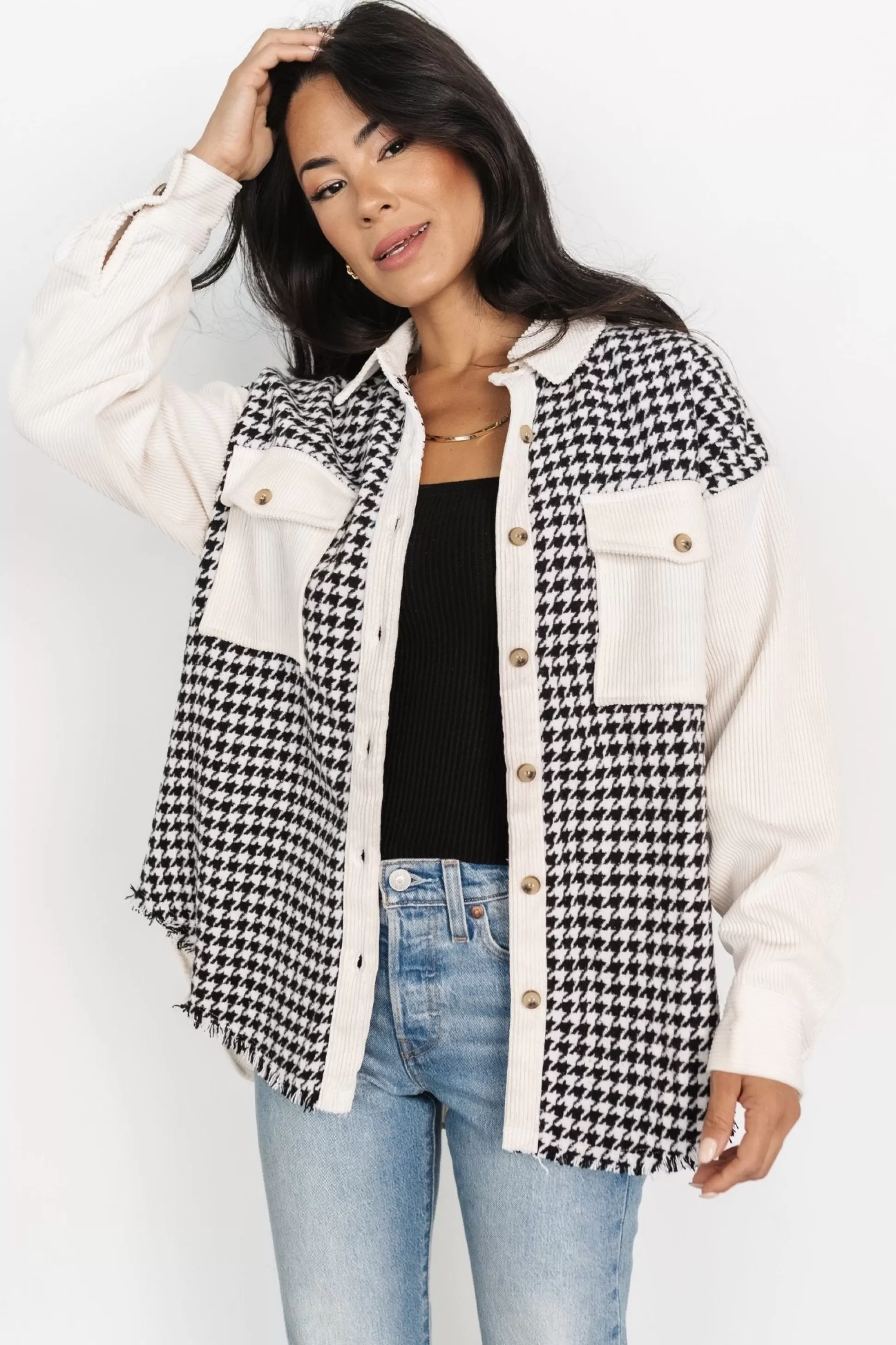 outerwear | Baltic Born Montreal Houndstooth Shacket | Ivory + Black