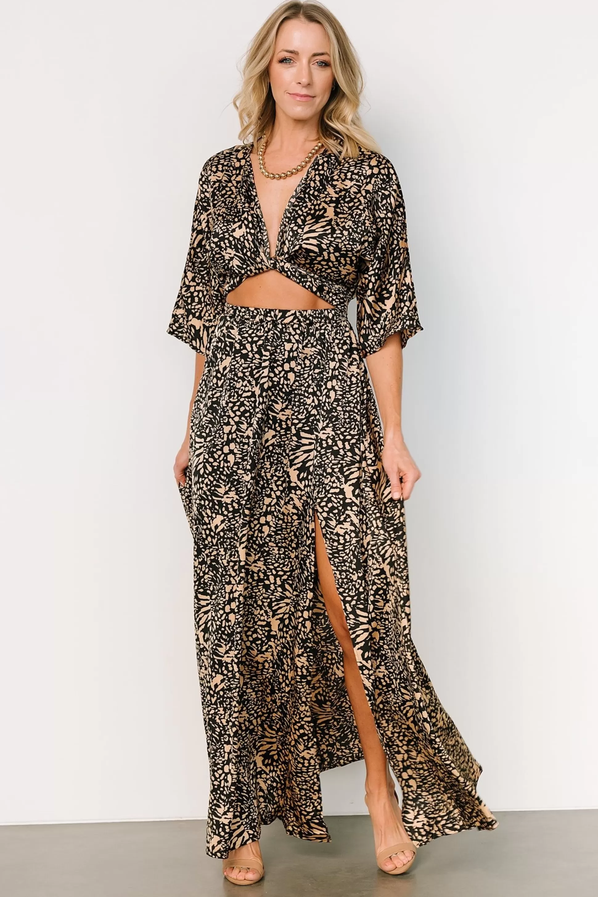 maxi dresses | Baltic Born Morlana Maxi Dress | Black + Tan Print