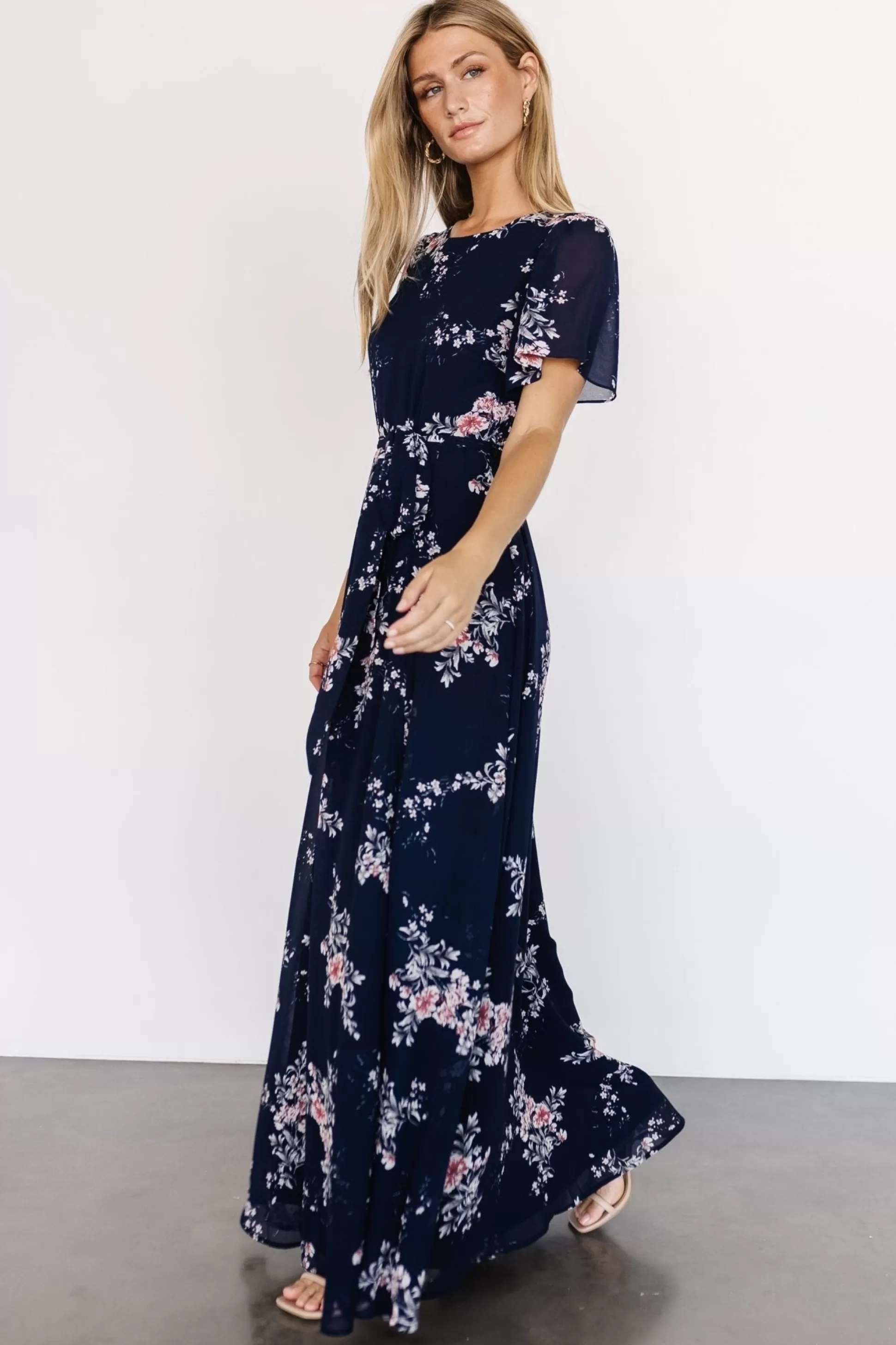 BEST SELLERS | Baltic Born Naomi Short Sleeve Maxi Dress | Navy Floral