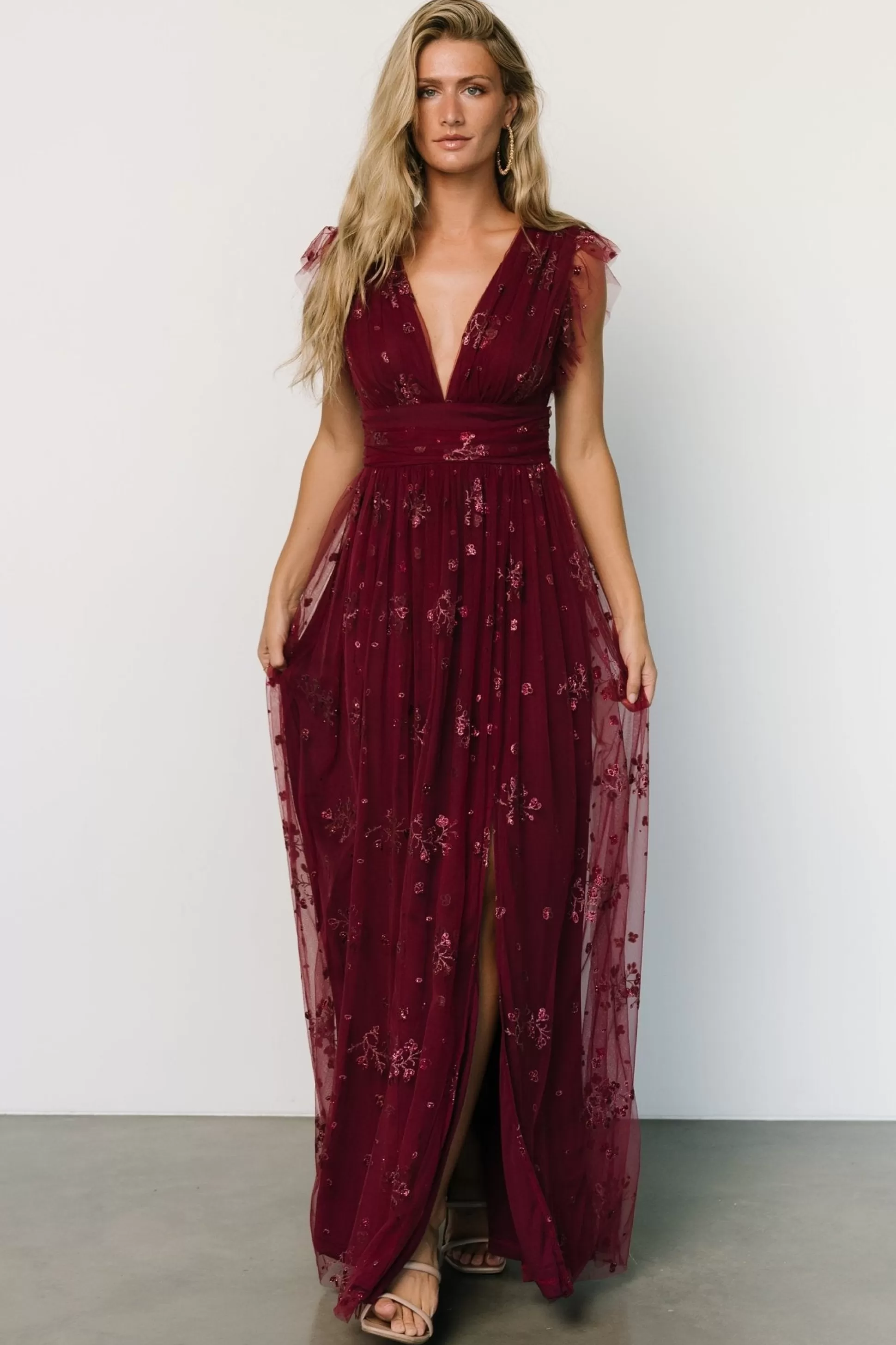 tulle styles | Baltic Born Natalia Floral Embellished Maxi Dress | Wine