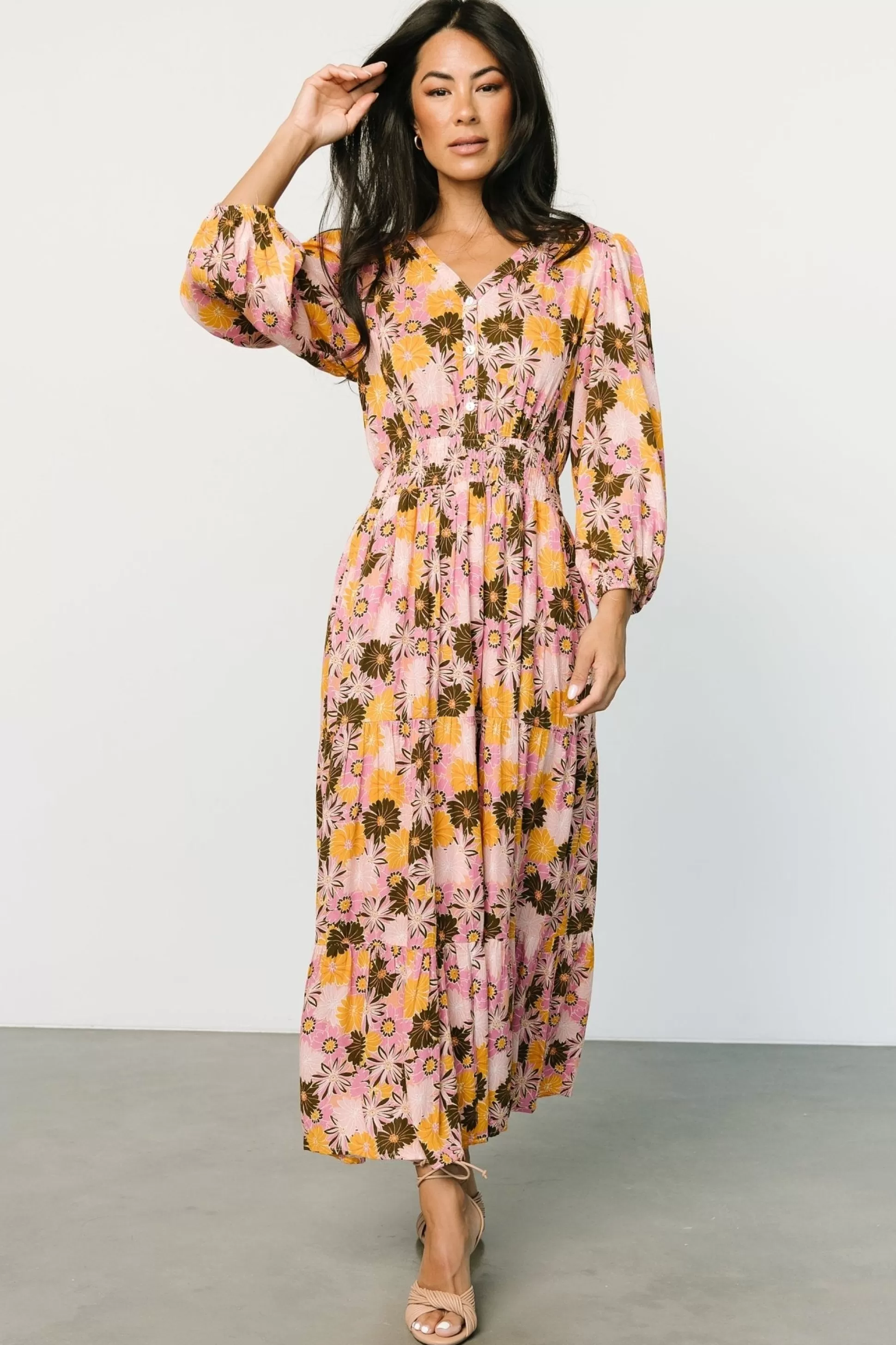 SALE | Baltic Born Noa Tiered Midi Dress | Pink + Mustard