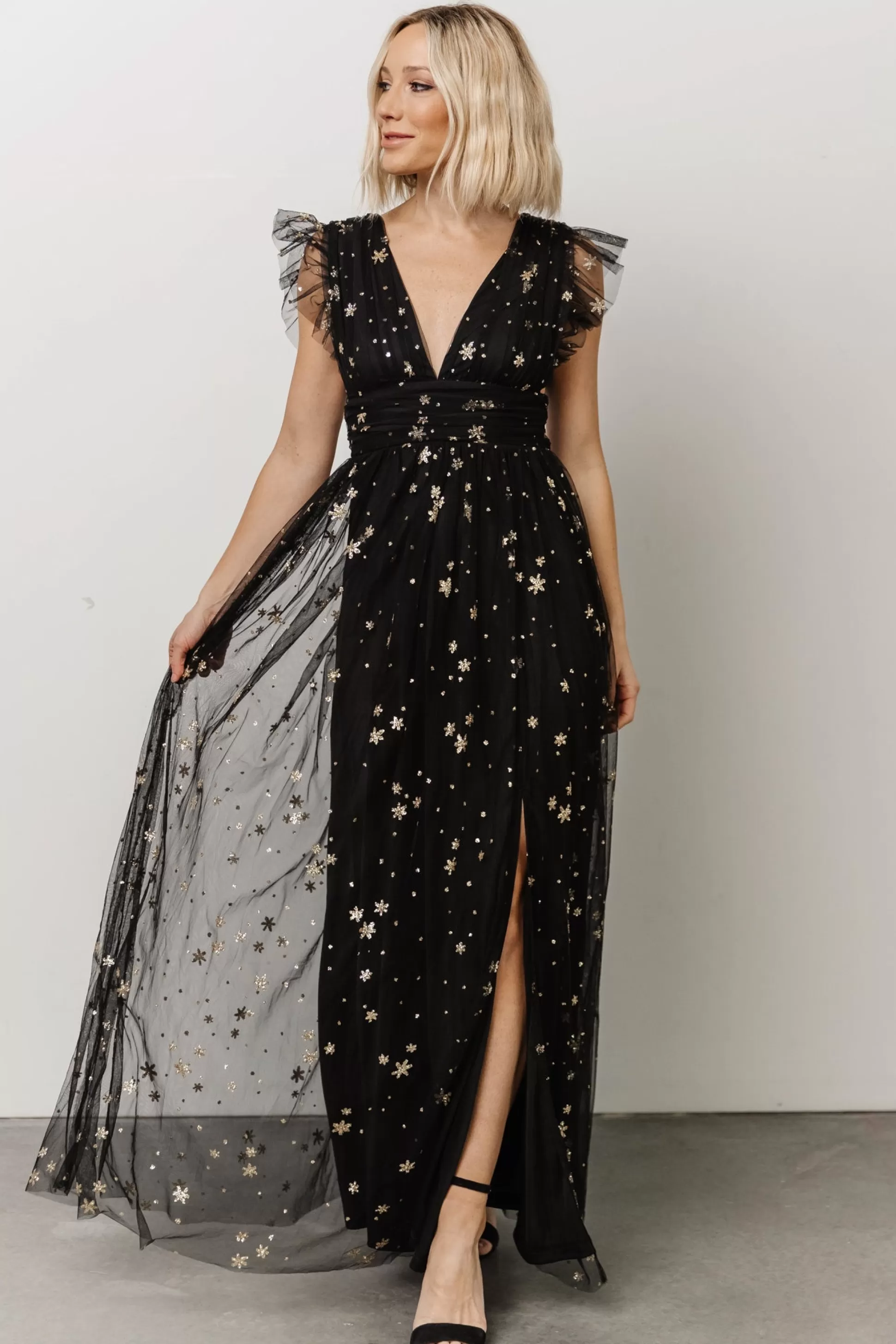 tulle styles | Baltic Born Nova Shimmer Maxi Dress | Black + Gold