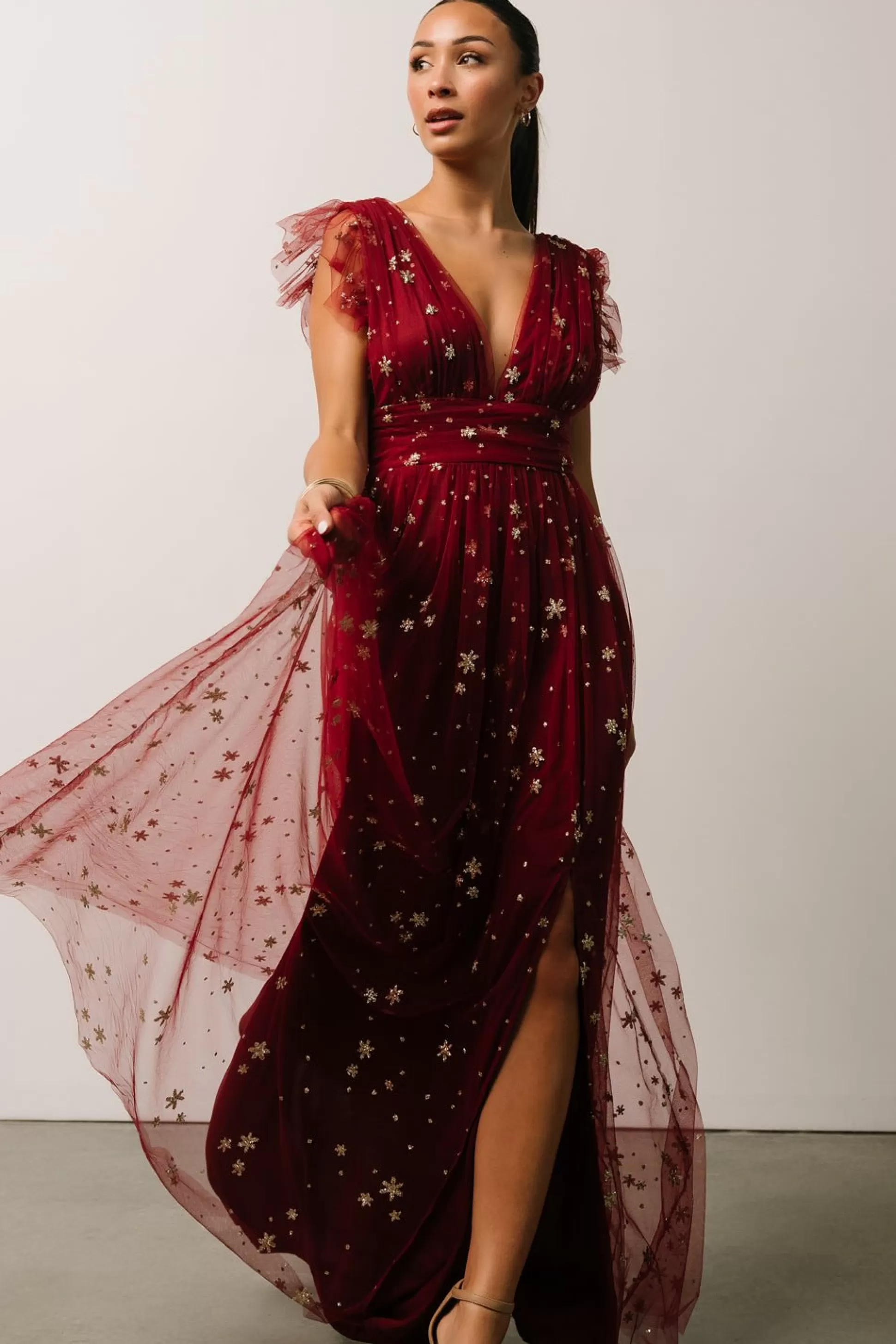 tulle styles | Baltic Born Nova Shimmer Maxi Dress | Wine + Gold