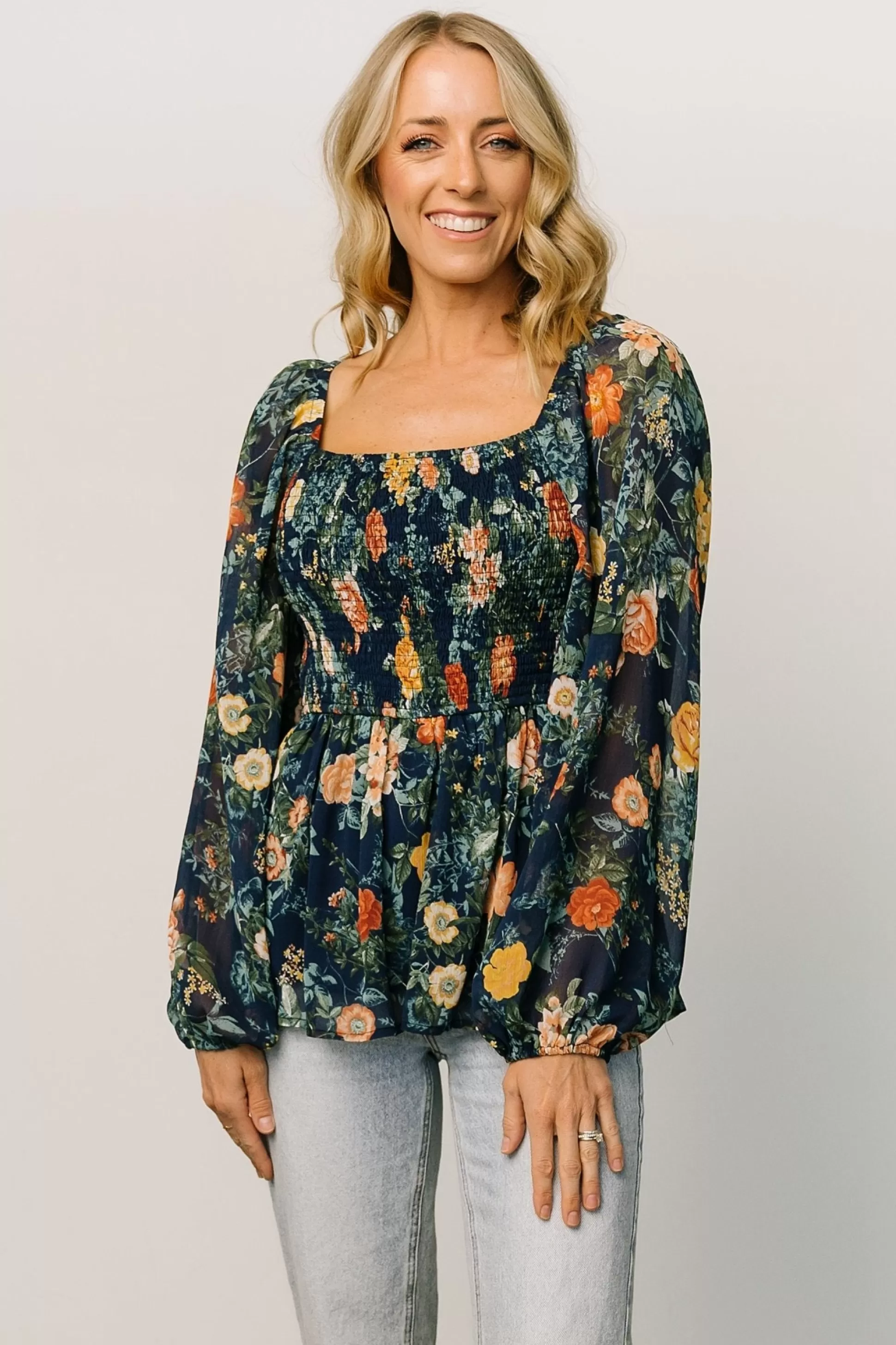 blouses + shirts | Baltic Born Ollie Smocked Top | Navy Multi