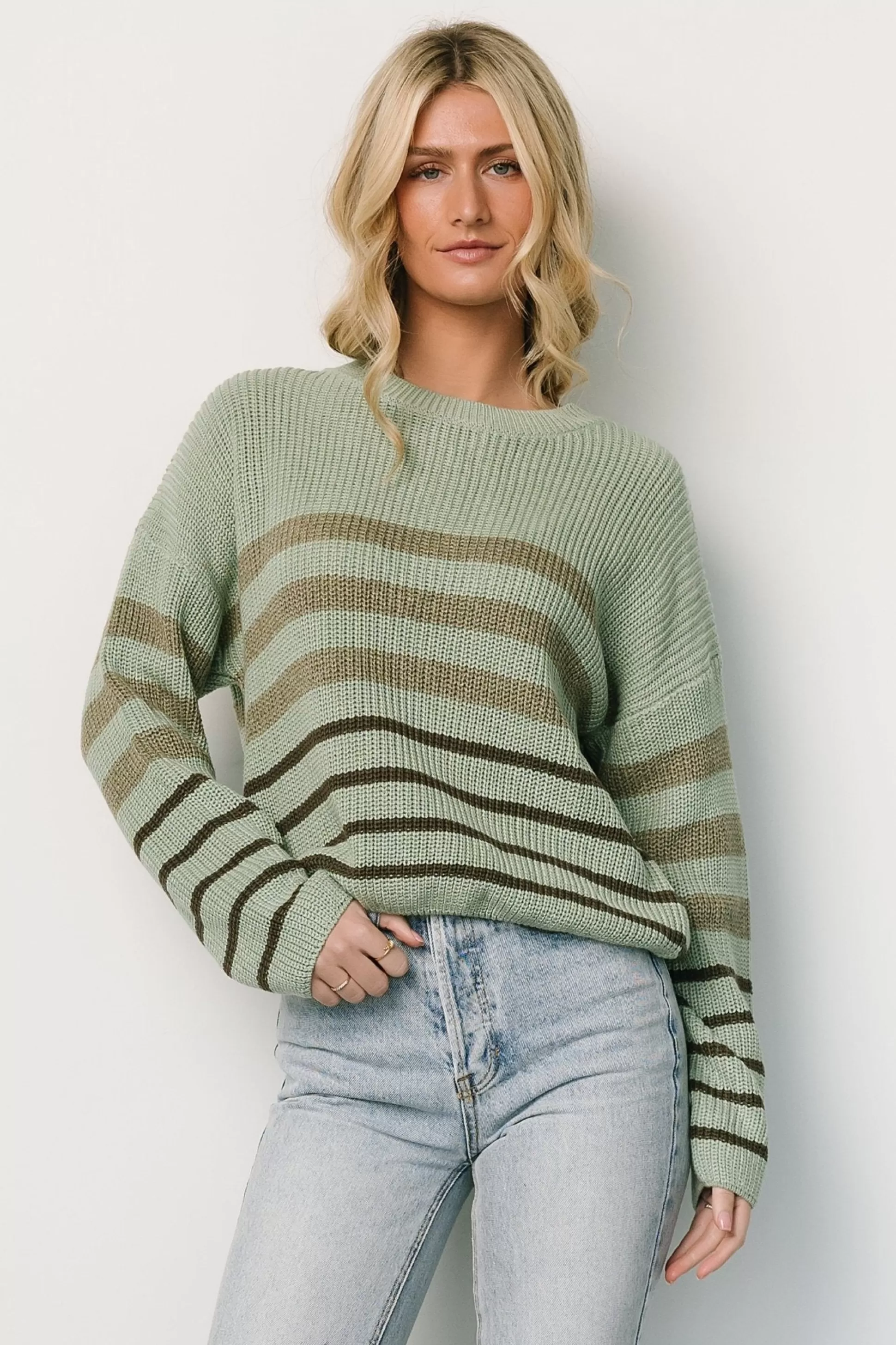 sweaters | Baltic Born Oslo Striped Sweater | Dusty Olive