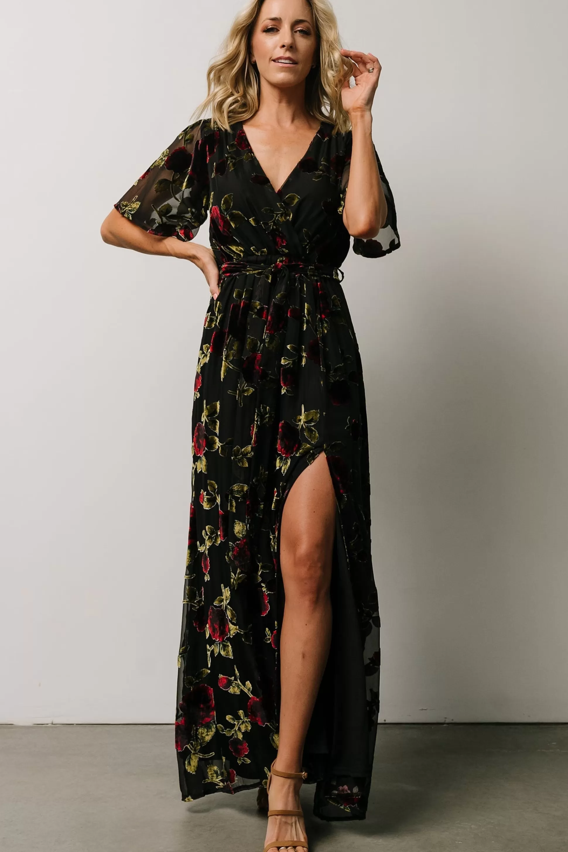 maxi dresses | WEDDING SUITE | Baltic Born Parisian Velvet Maxi Dress | Black Rose Floral