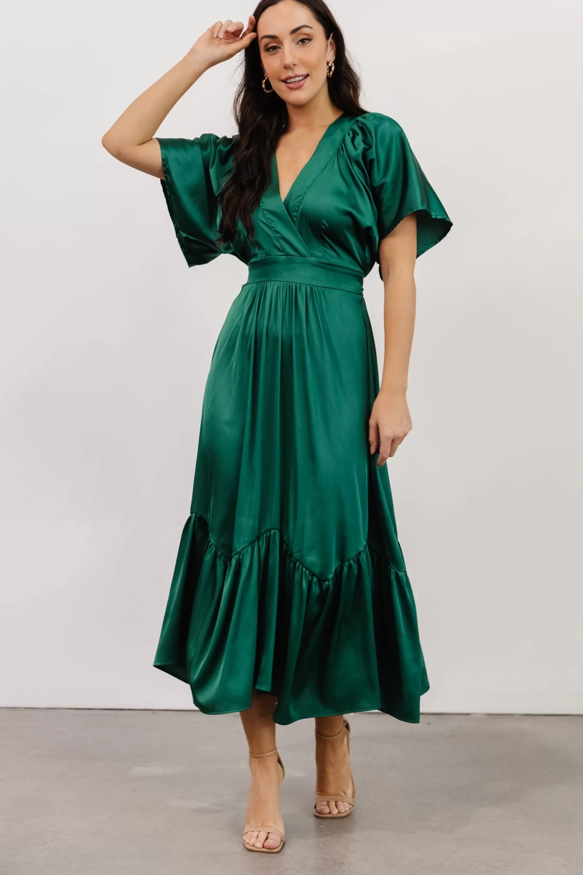 WINTER ESSENTIALS | Baltic Born Pasadena Satin Dress | Green