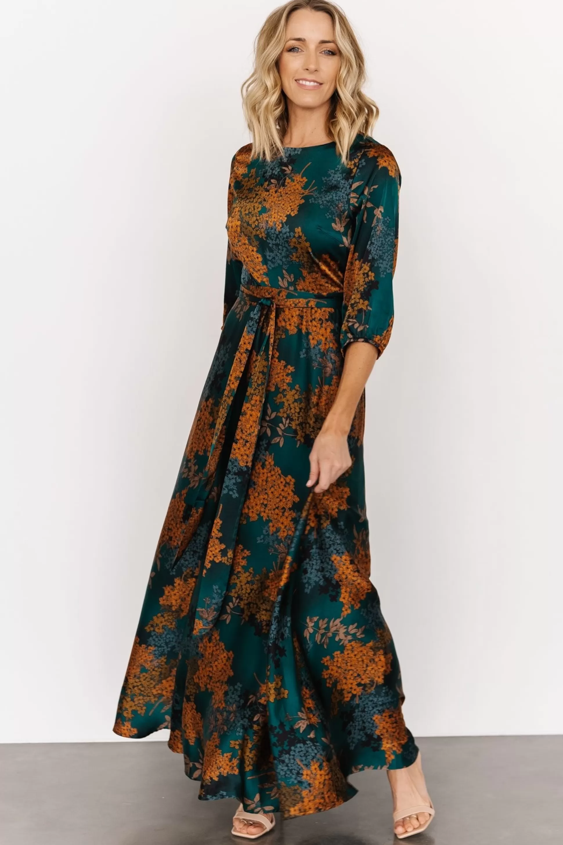 bump friendly | EXTENDED SIZING | Baltic Born Paula Satin Maxi Dress | Jade Multi