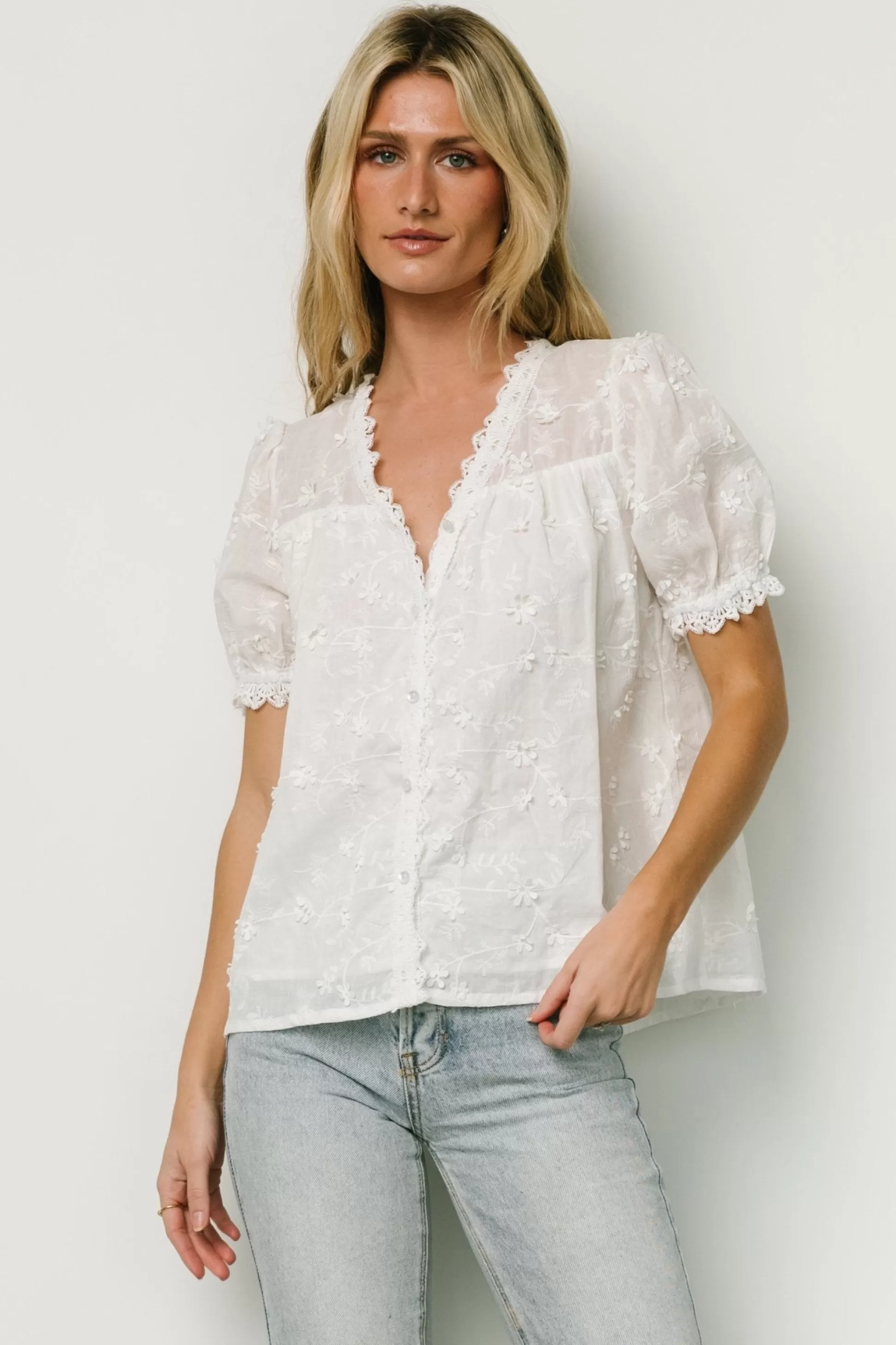 blouses + shirts | EXTENDED SIZING | Baltic Born Pauline Embossed Top | Off White