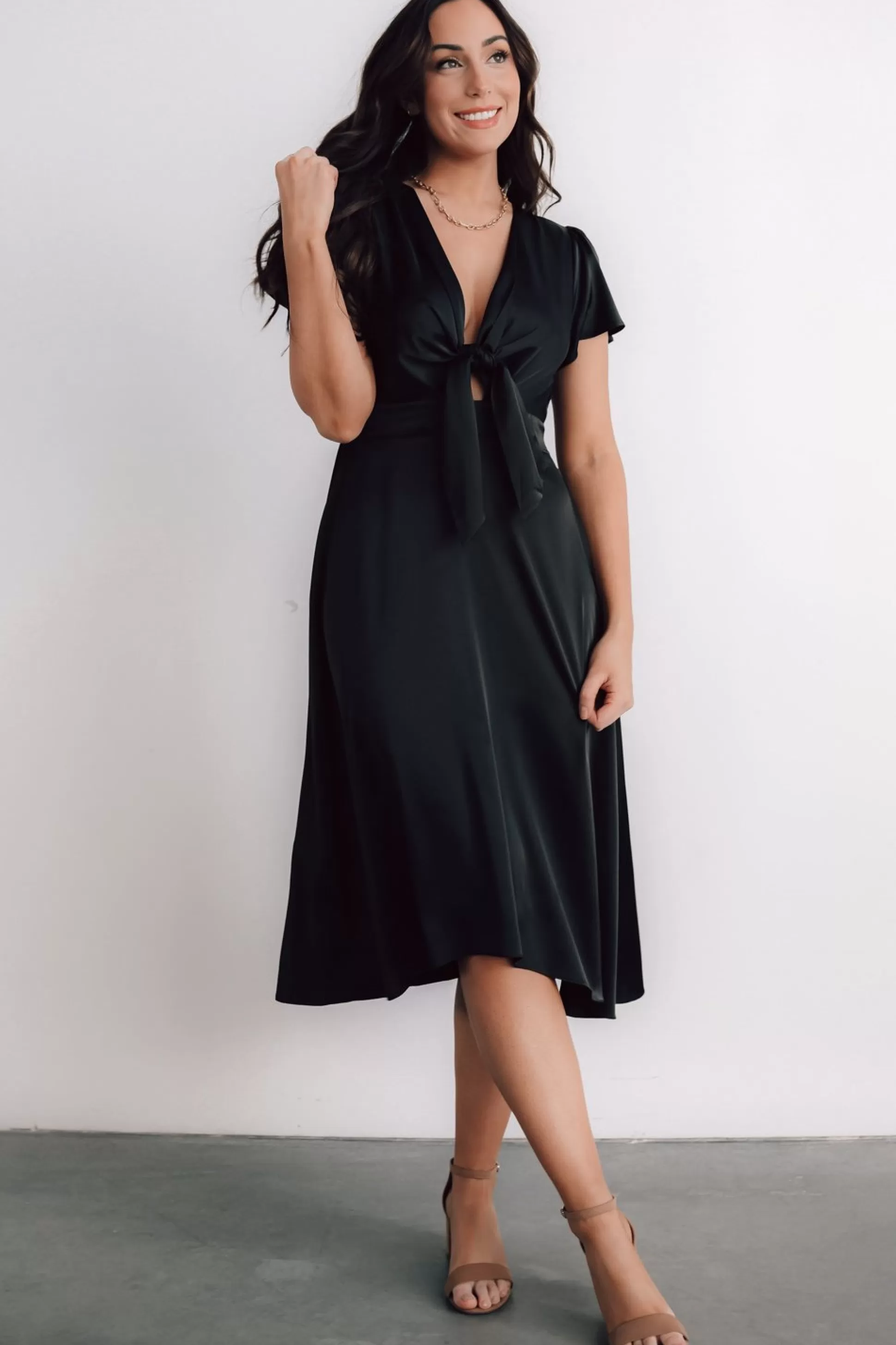 SALE | Baltic Born Poppy Satin Midi Dress | Black