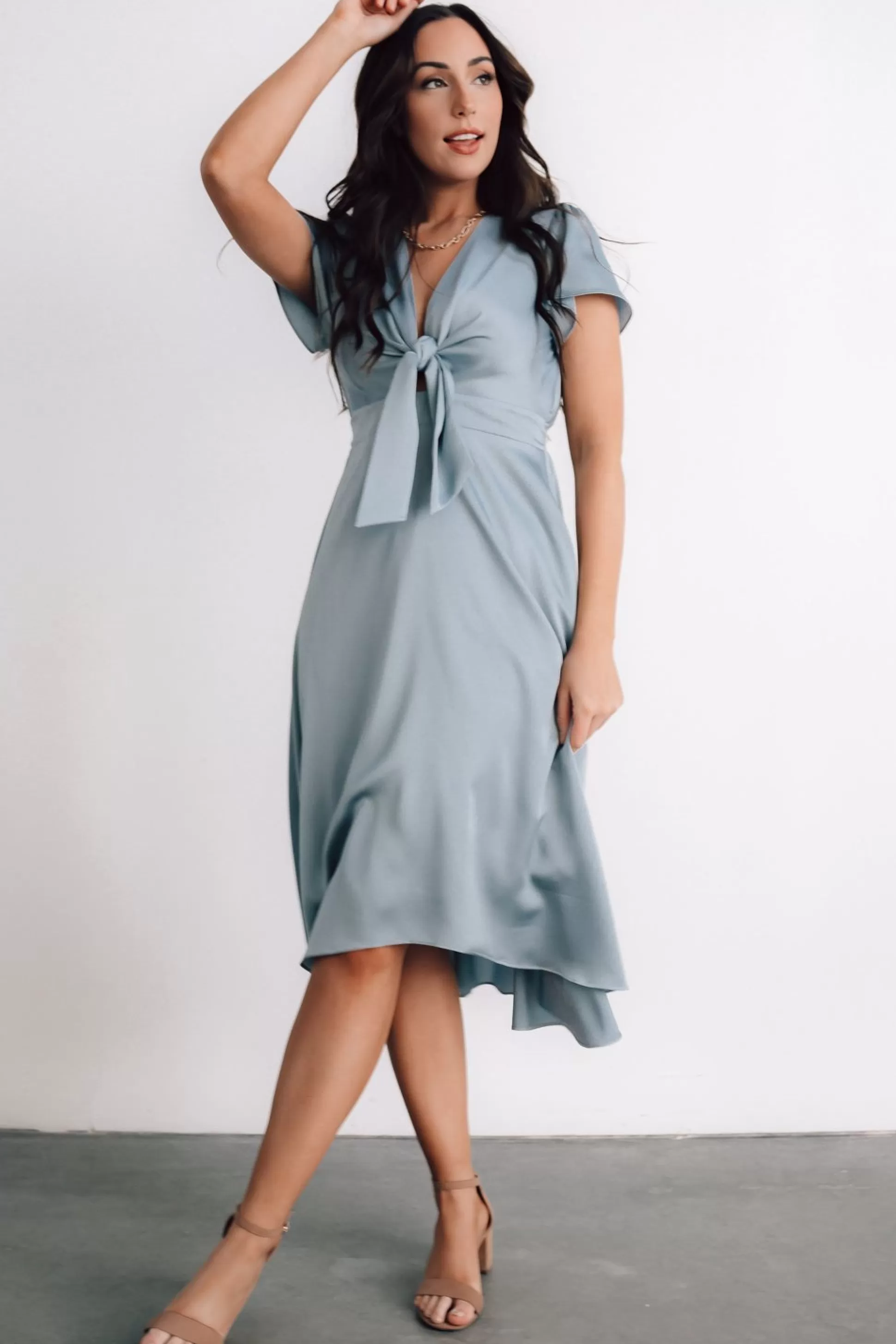 SALE | Baltic Born Poppy Satin Midi Dress | Light Blue