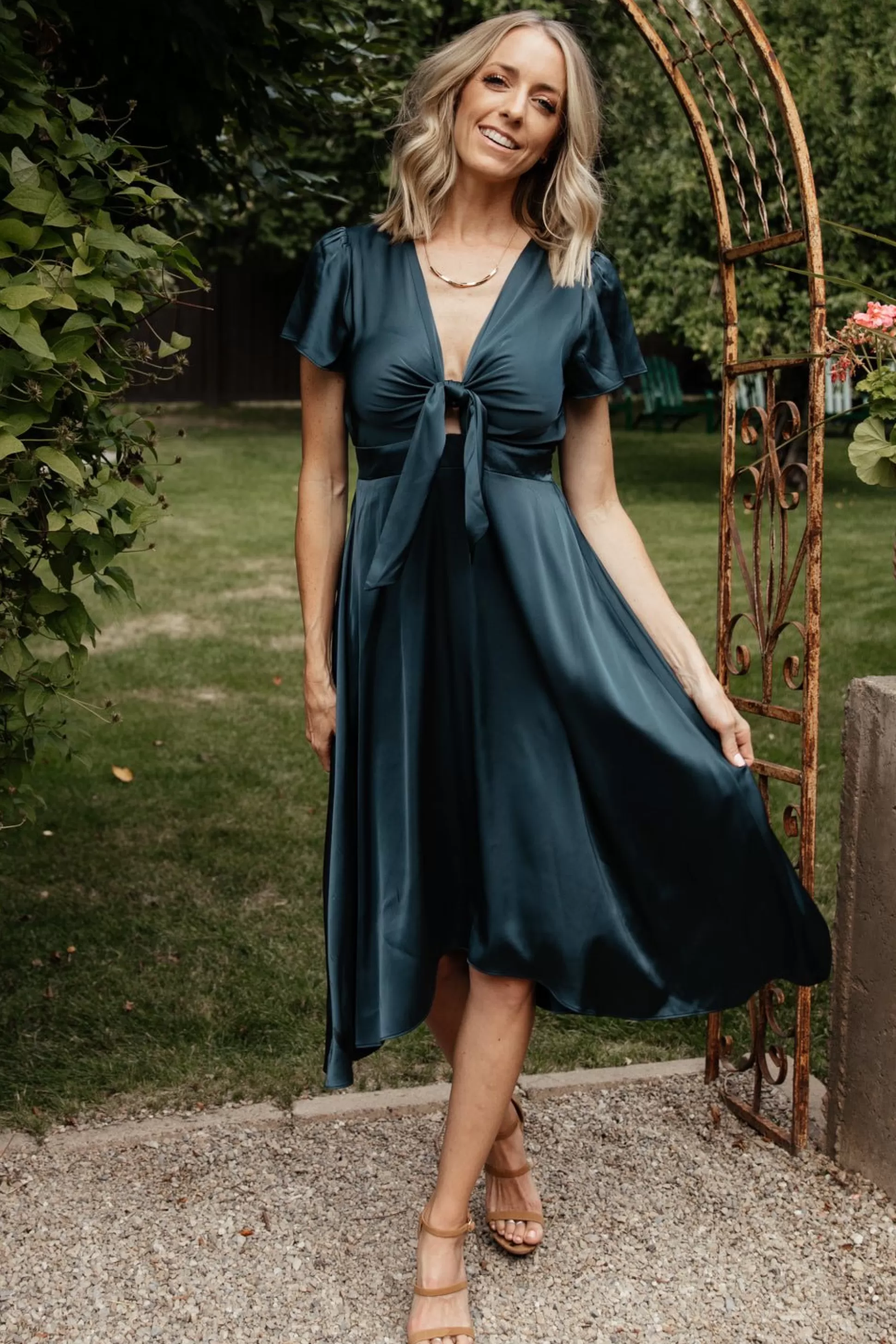 SALE | Baltic Born Poppy Satin Midi Dress | Midnight Blue