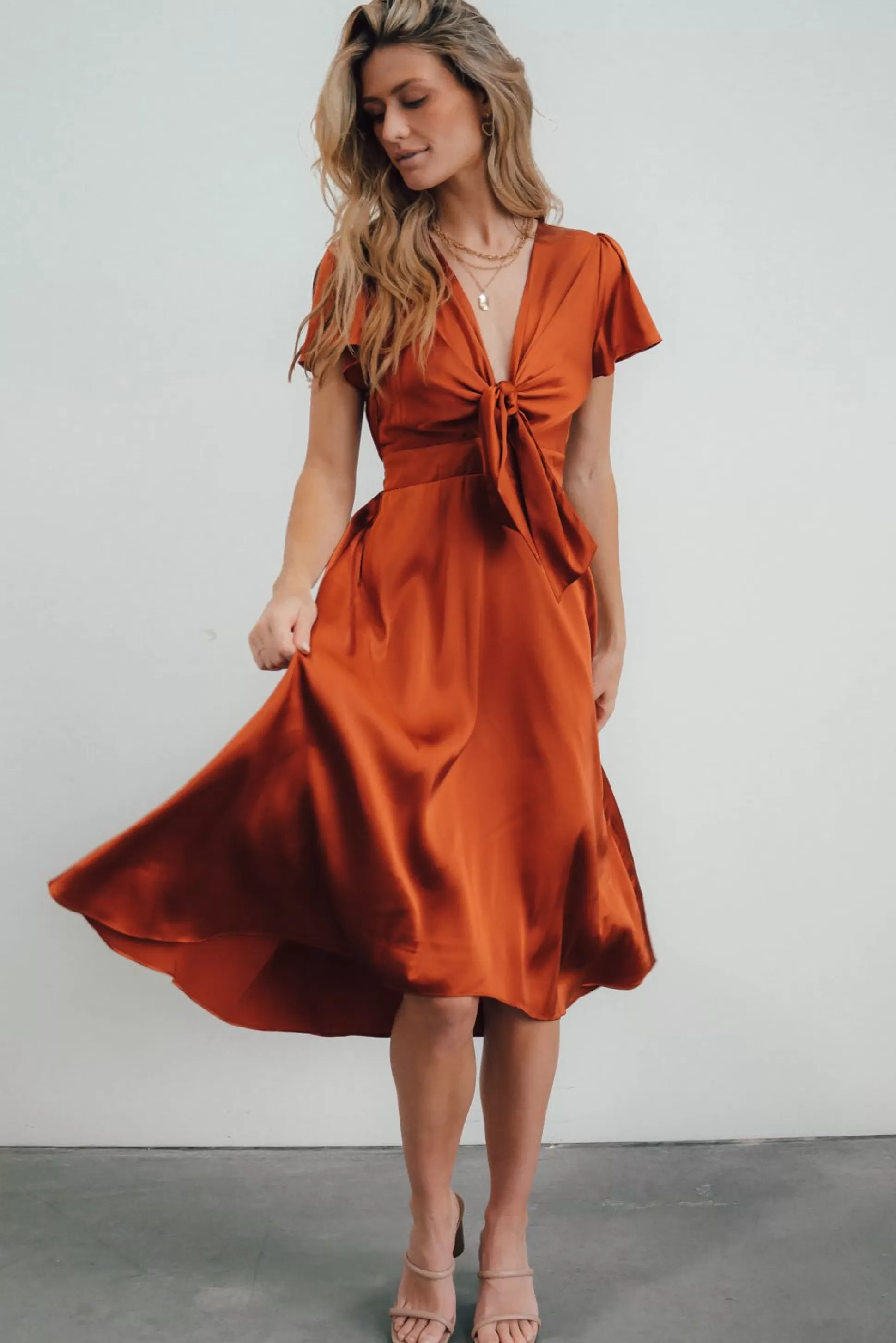 SALE | Baltic Born Poppy Satin Midi Dress | Rust