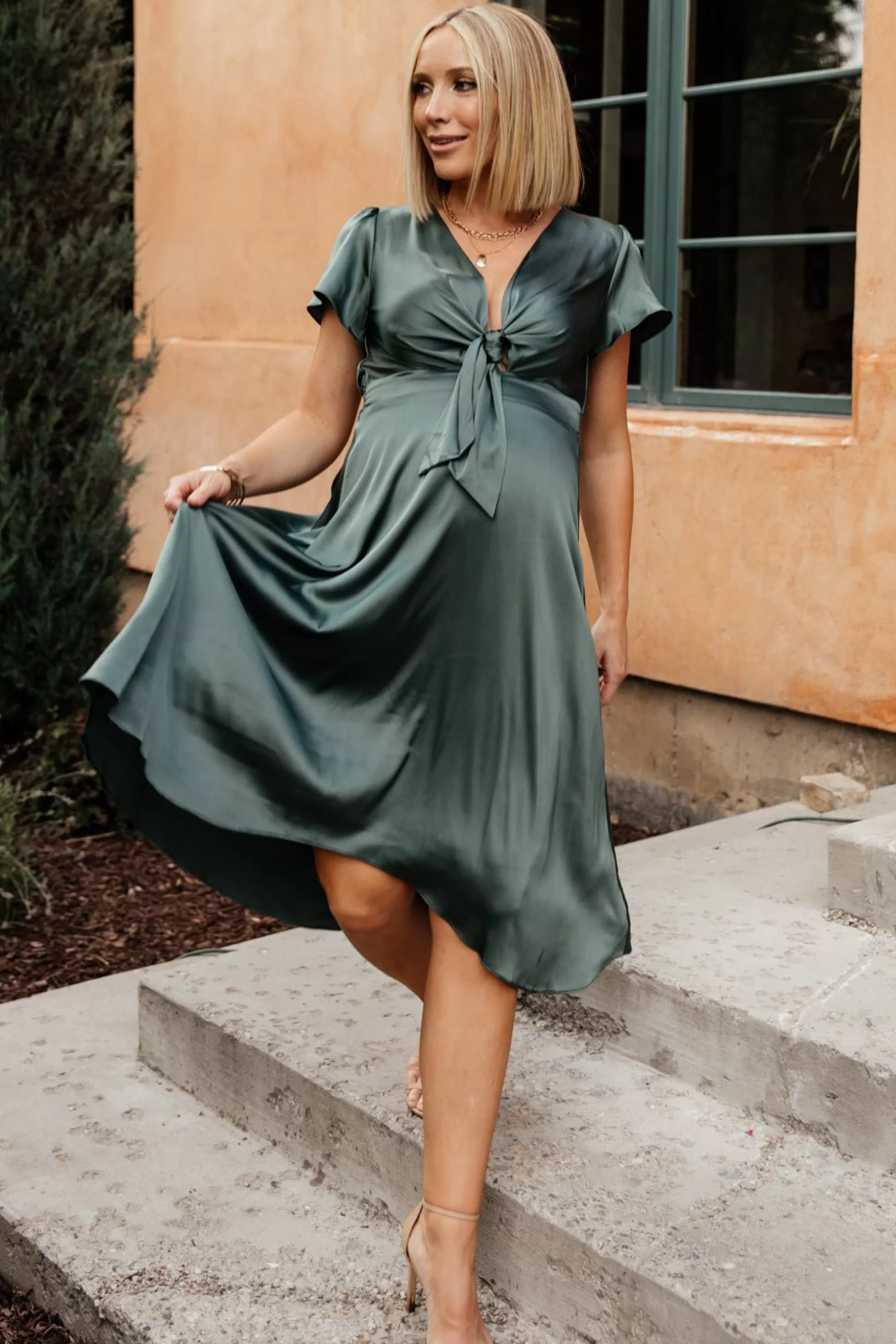 SALE | Baltic Born Poppy Satin Midi Dress | Winter Green