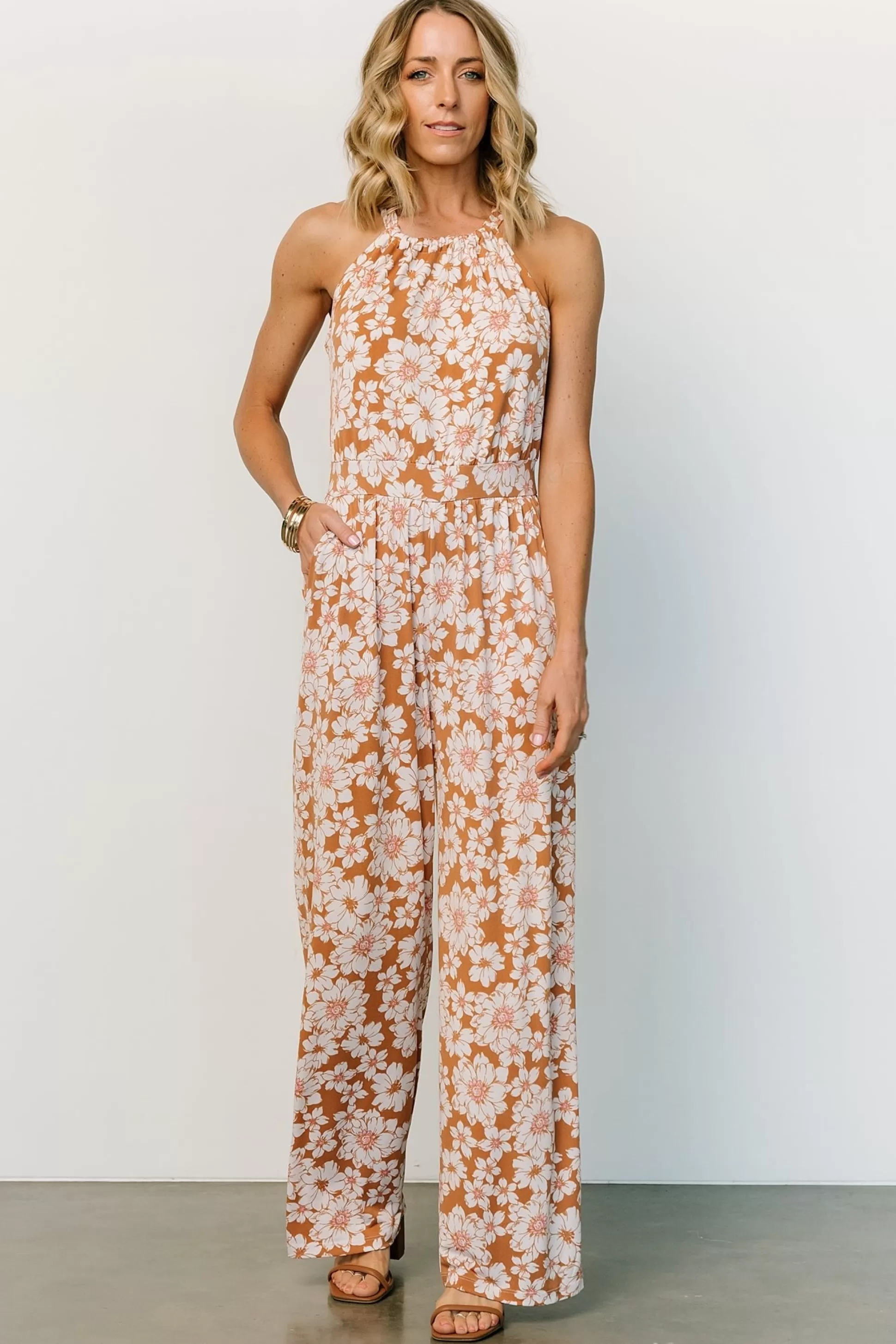 JUMPSUITS + ROMPERS | Baltic Born Porto Tie Jumpsuit | Camel Floral