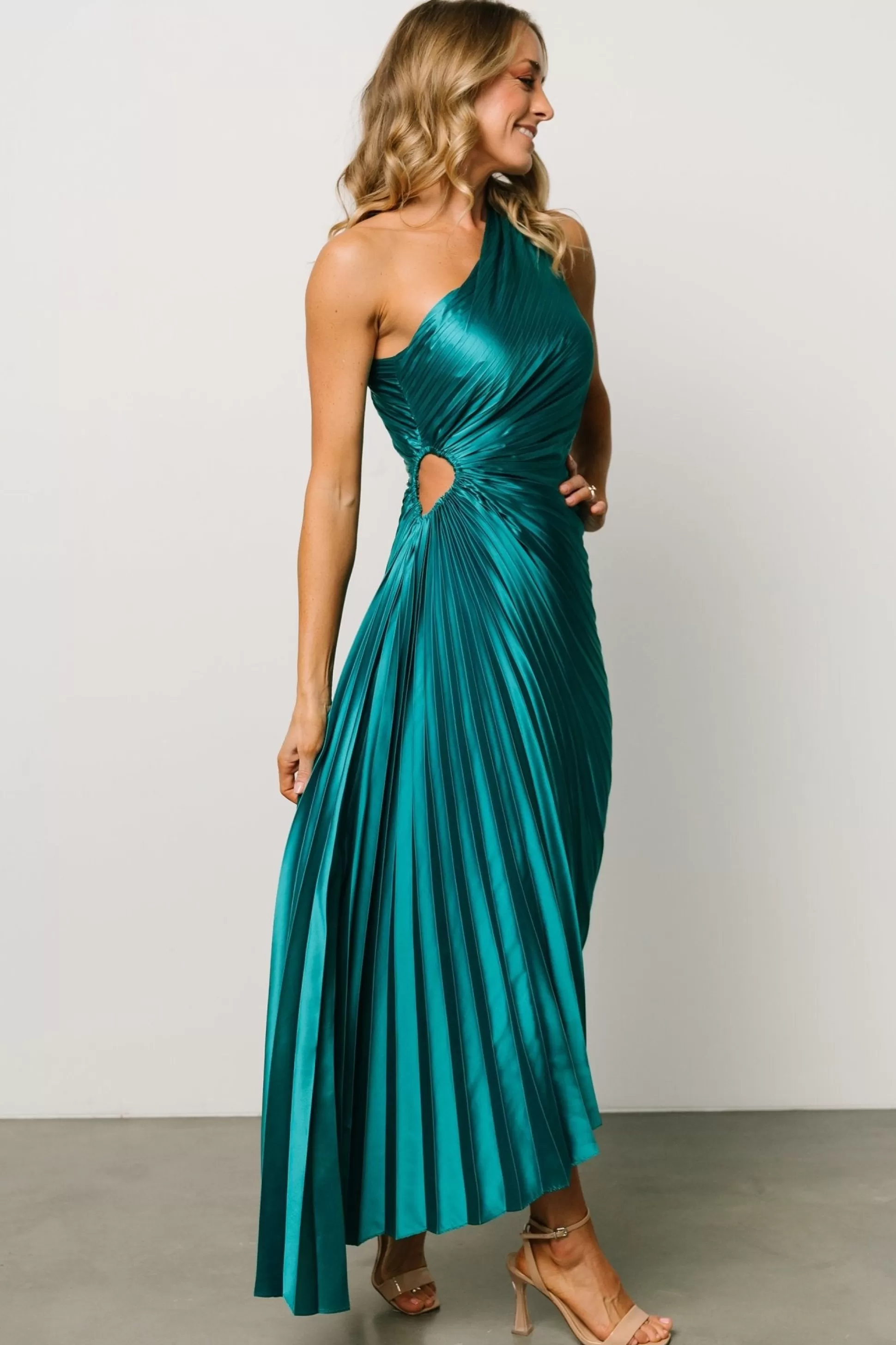 maxi dresses | midi dresses | Baltic Born Presley One Shoulder Pleated Dress | Green