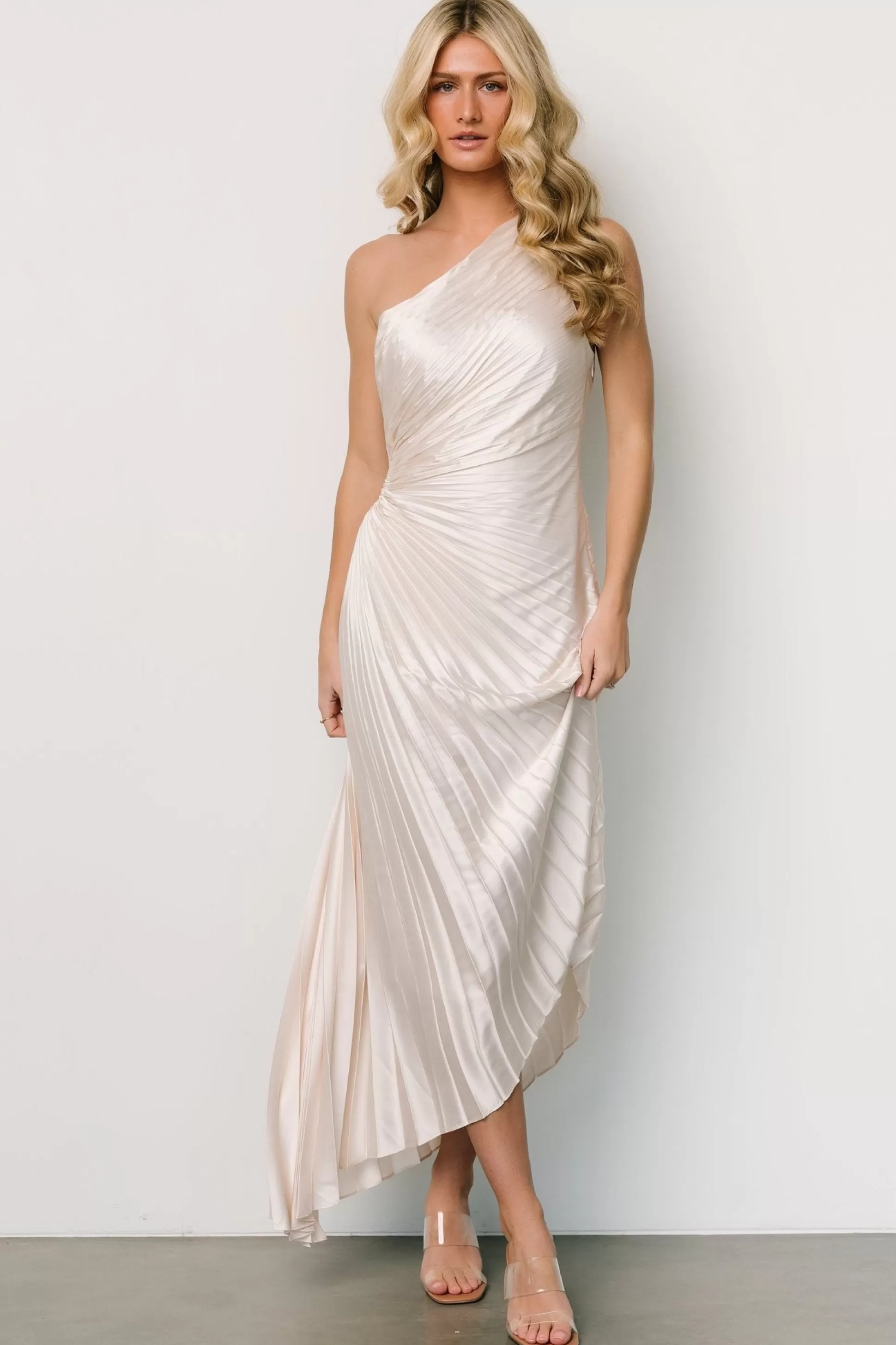 maxi dresses | midi dresses | Baltic Born Presley One Shoulder Pleated Dress | Pearl