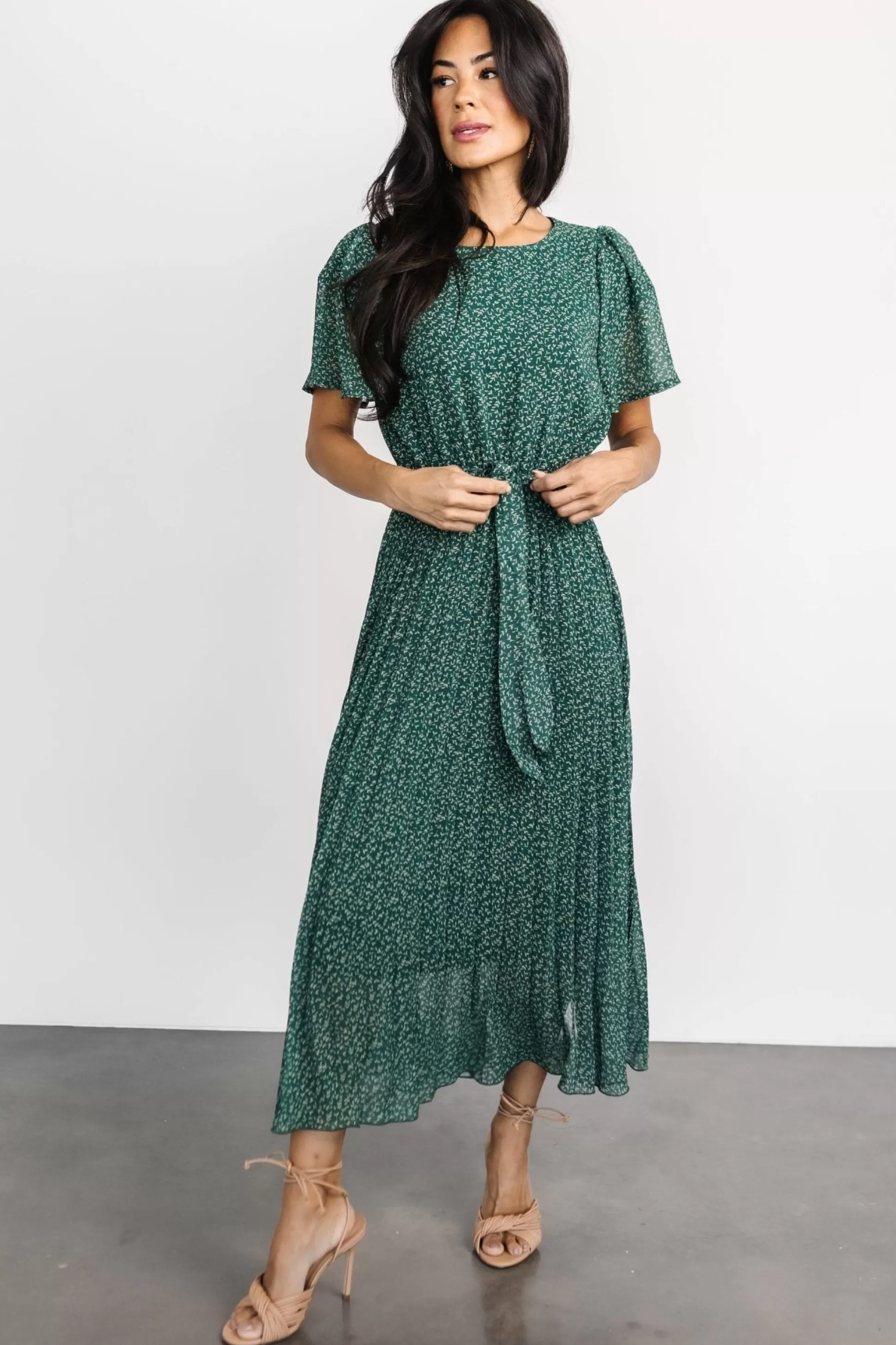 midi dresses | Baltic Born Prim Pleated Dress | Green Print