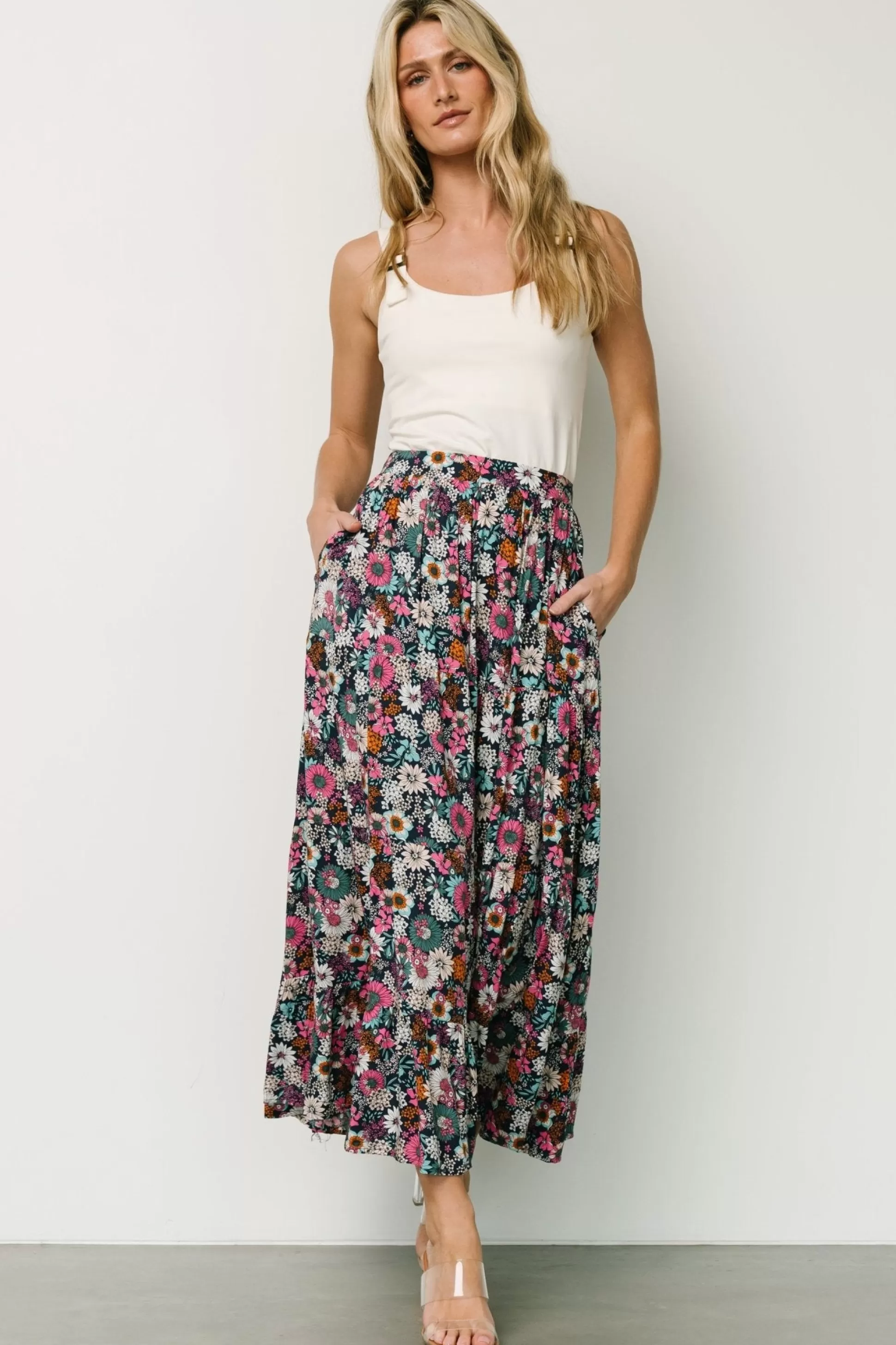 skirts | Baltic Born Reilly Maxi Skirt | Navy Flower Print