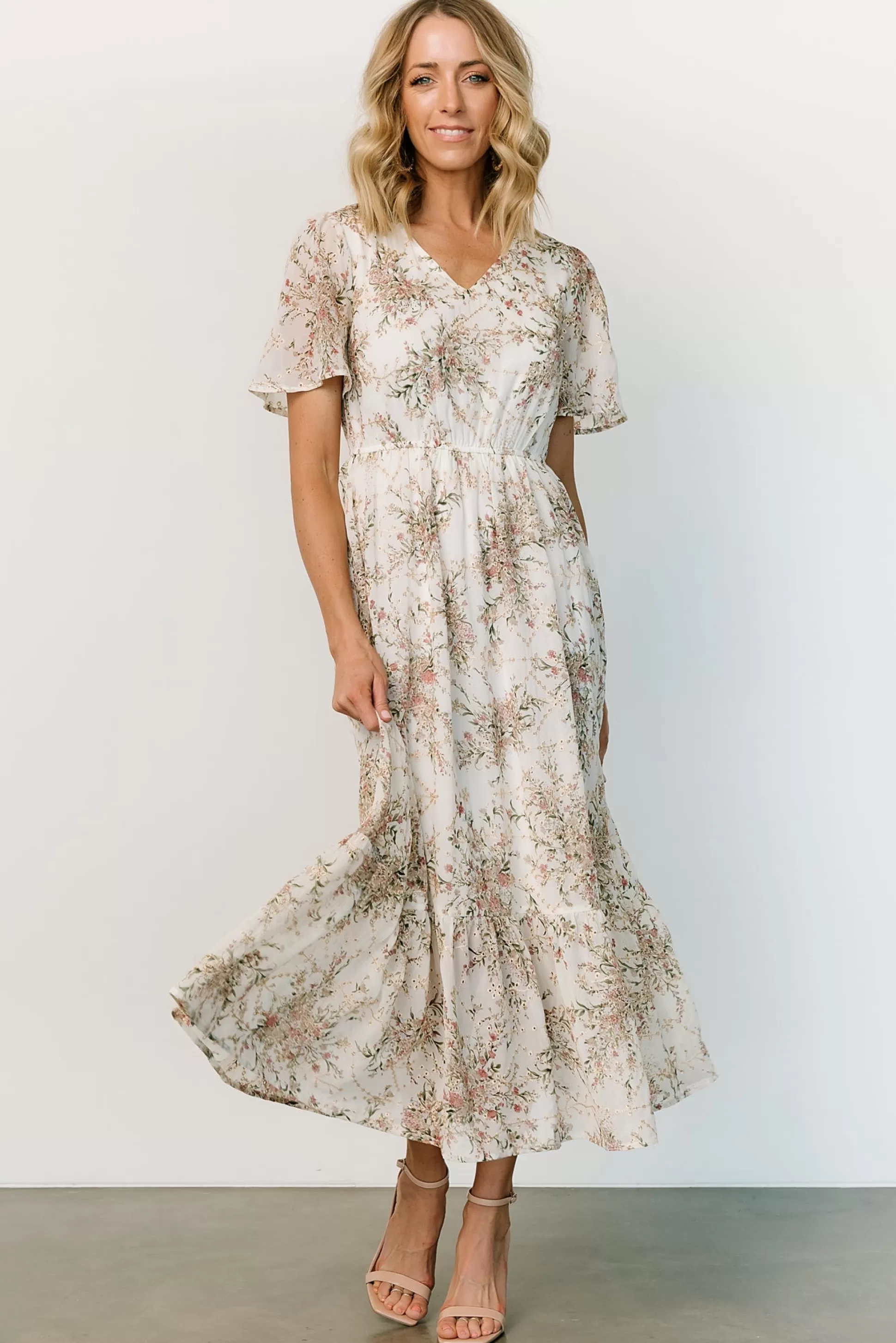 SALE | Baltic Born Roanoke Embossed Midi Dress | White Floral