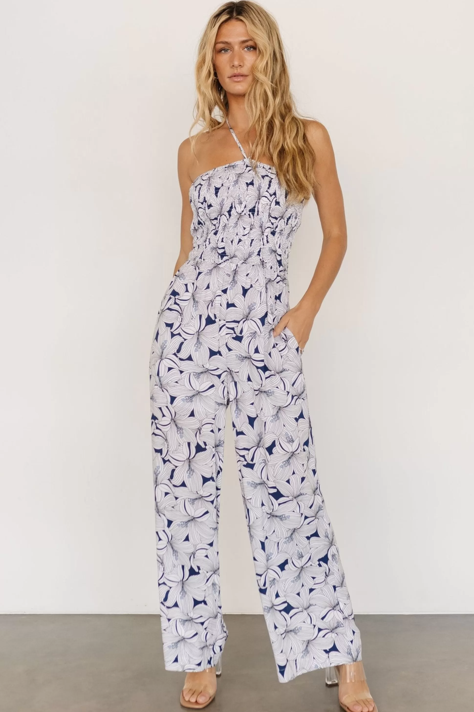 JUMPSUITS + ROMPERS | Baltic Born Santa Ana Halter Jumpsuit | Navy + White