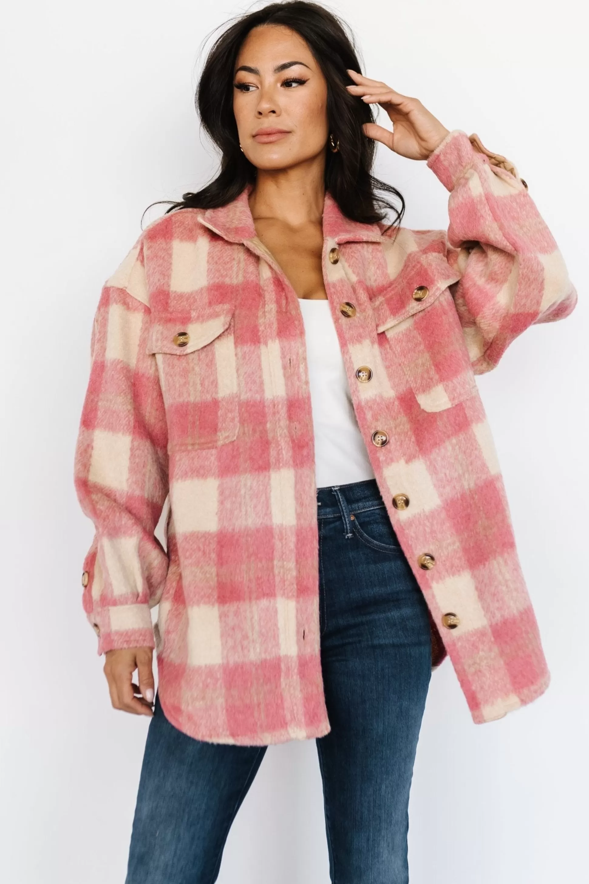 outerwear | Baltic Born Sharon Plaid Shacket | Pink + Sand