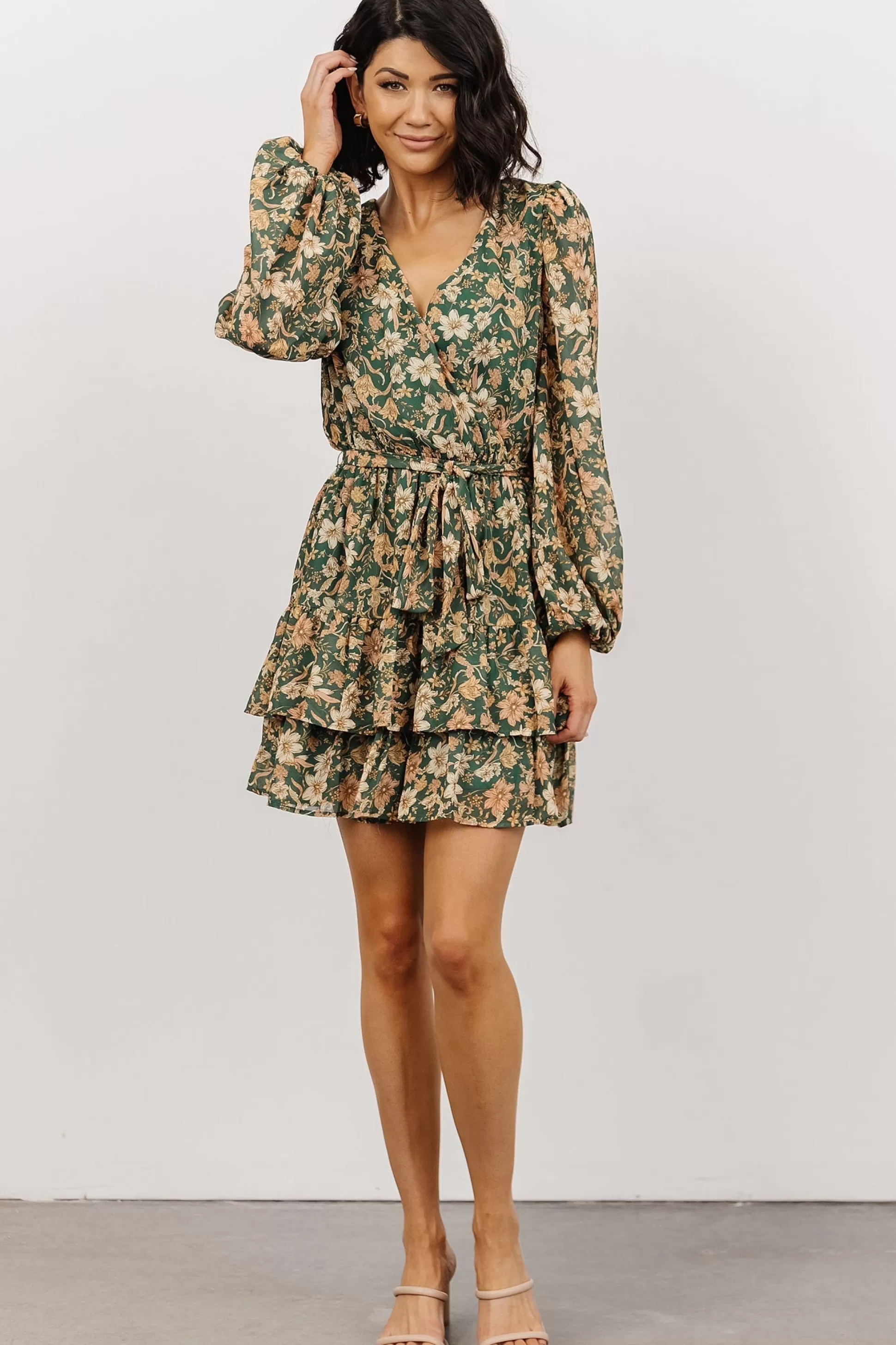 WINTER ESSENTIALS | Baltic Born Shirley Ruffle Mini Dress | Green Floral