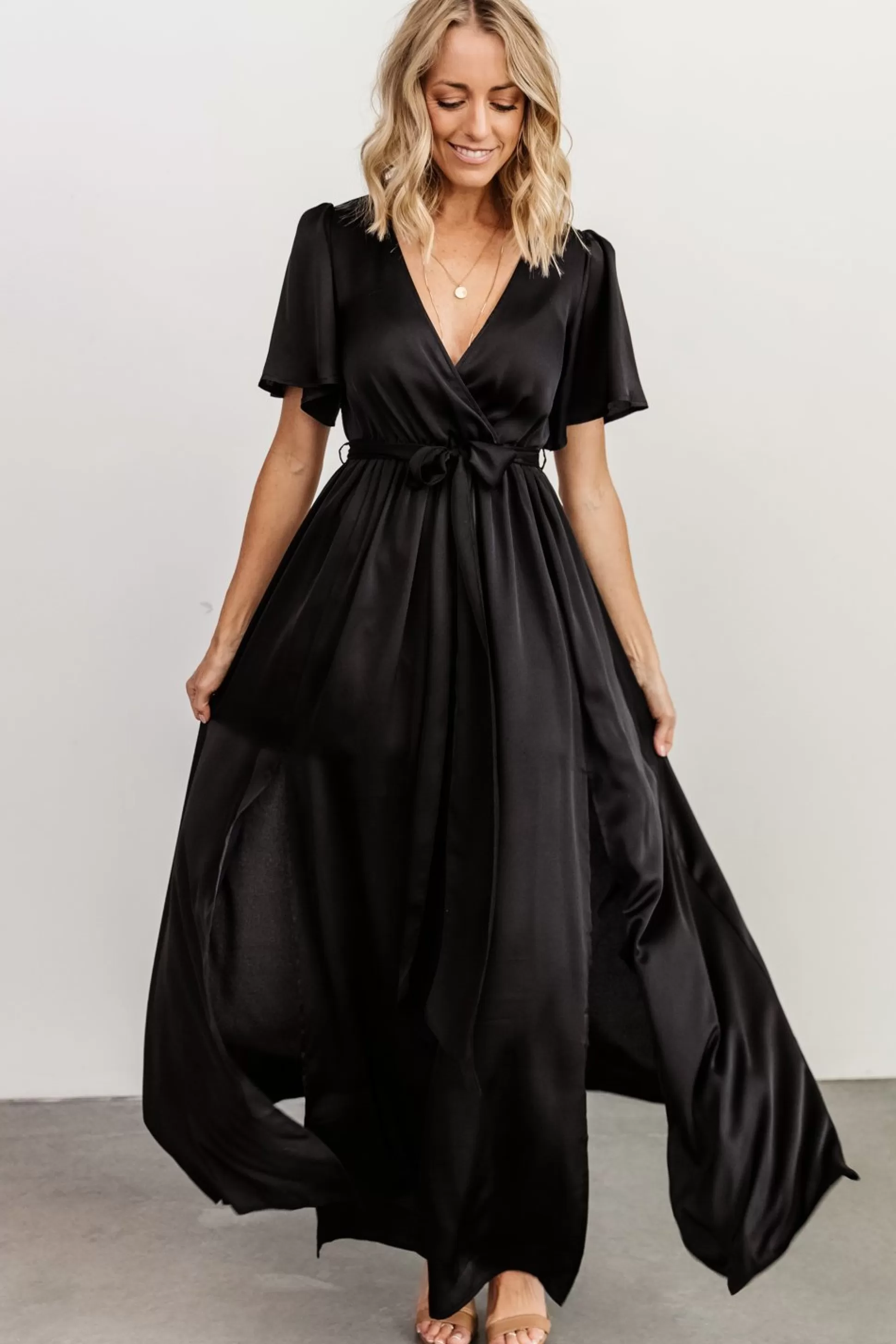 maxi dresses | WEDDING SUITE | Baltic Born Sicily Satin Maxi Dress | Black