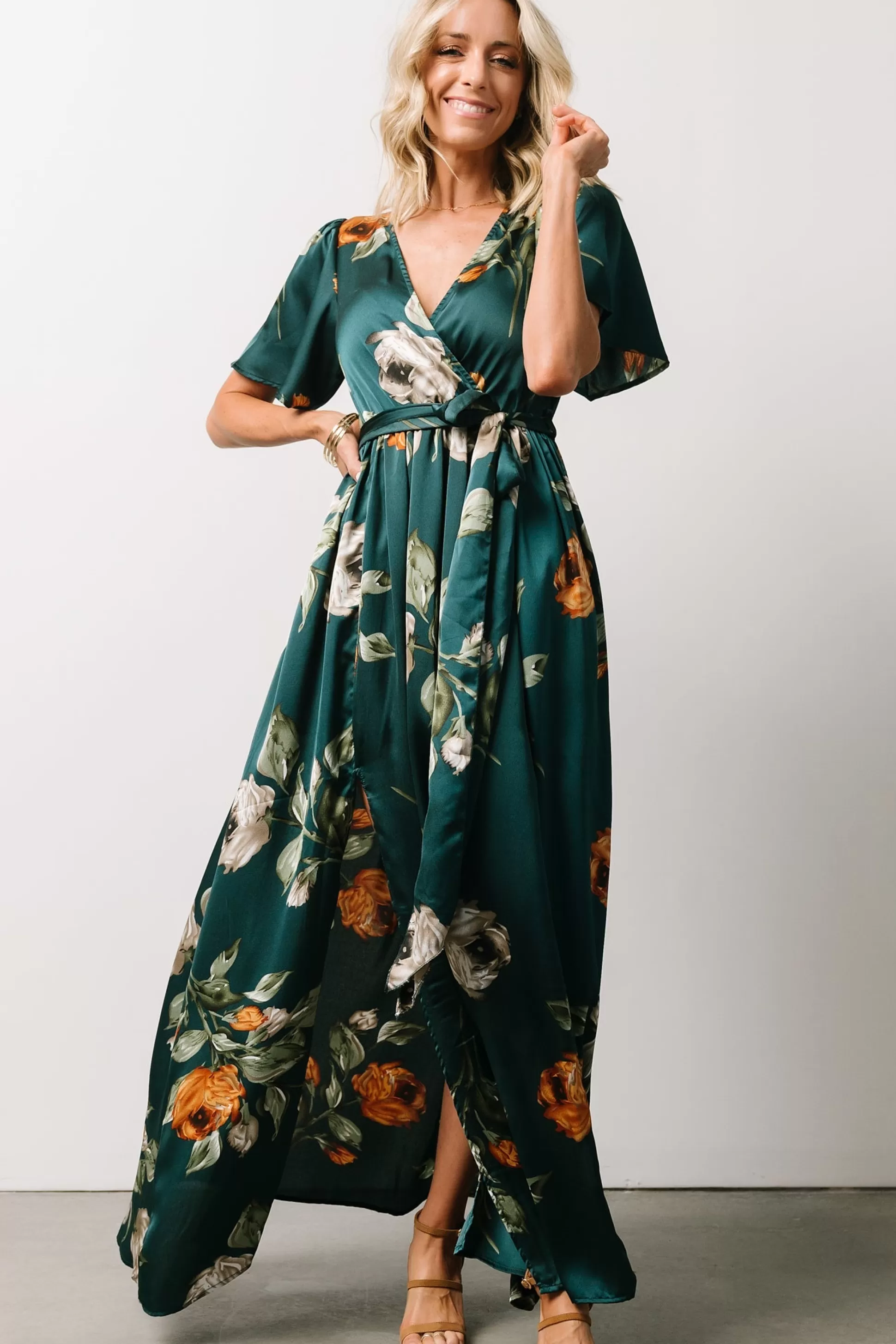 maxi dresses | WEDDING SUITE | Baltic Born Sicily Satin Maxi Dress | Deep Topaz Floral