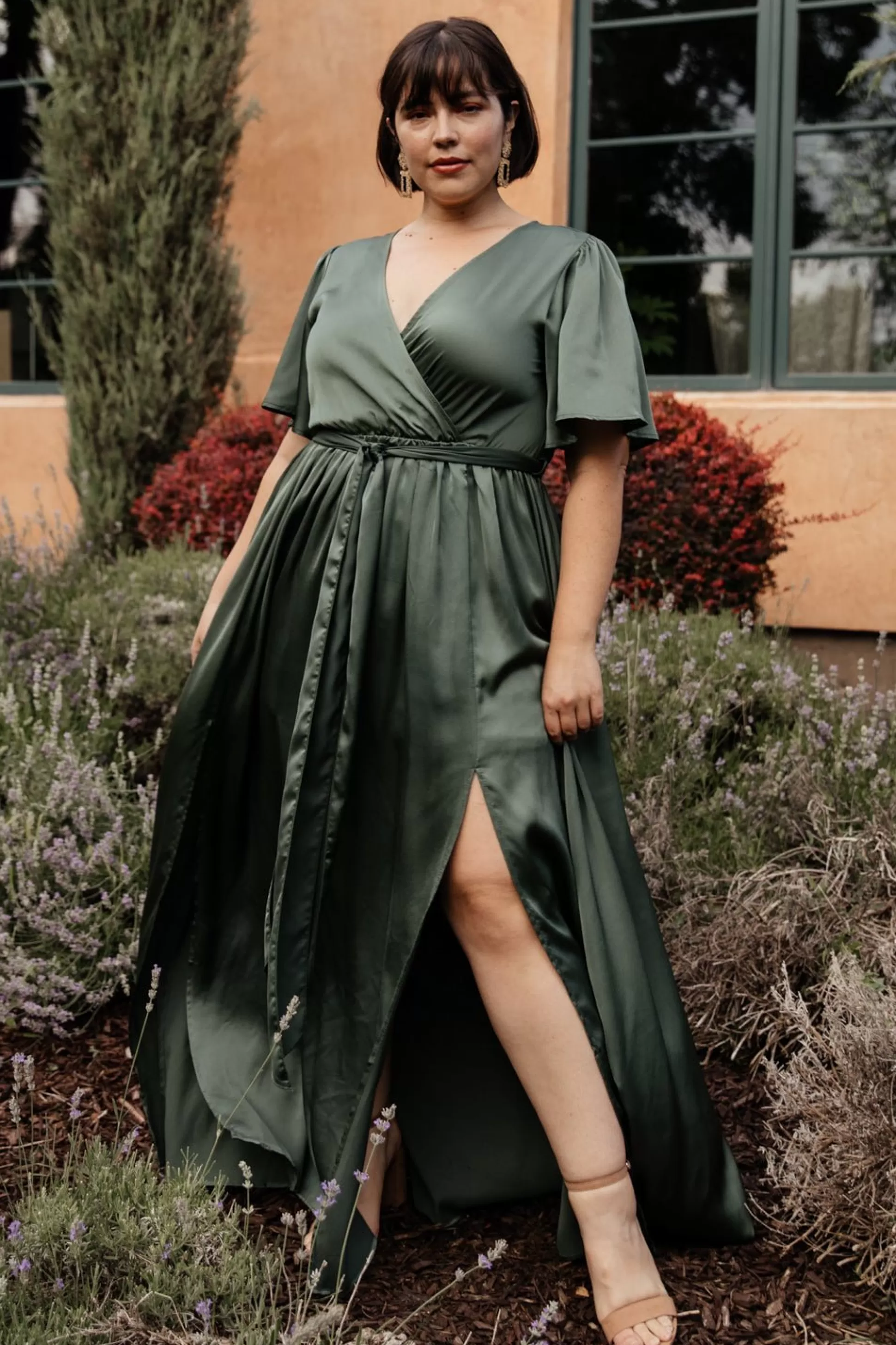 maxi dresses | WEDDING SUITE | Baltic Born Sicily Satin Maxi Dress | Dusty Green