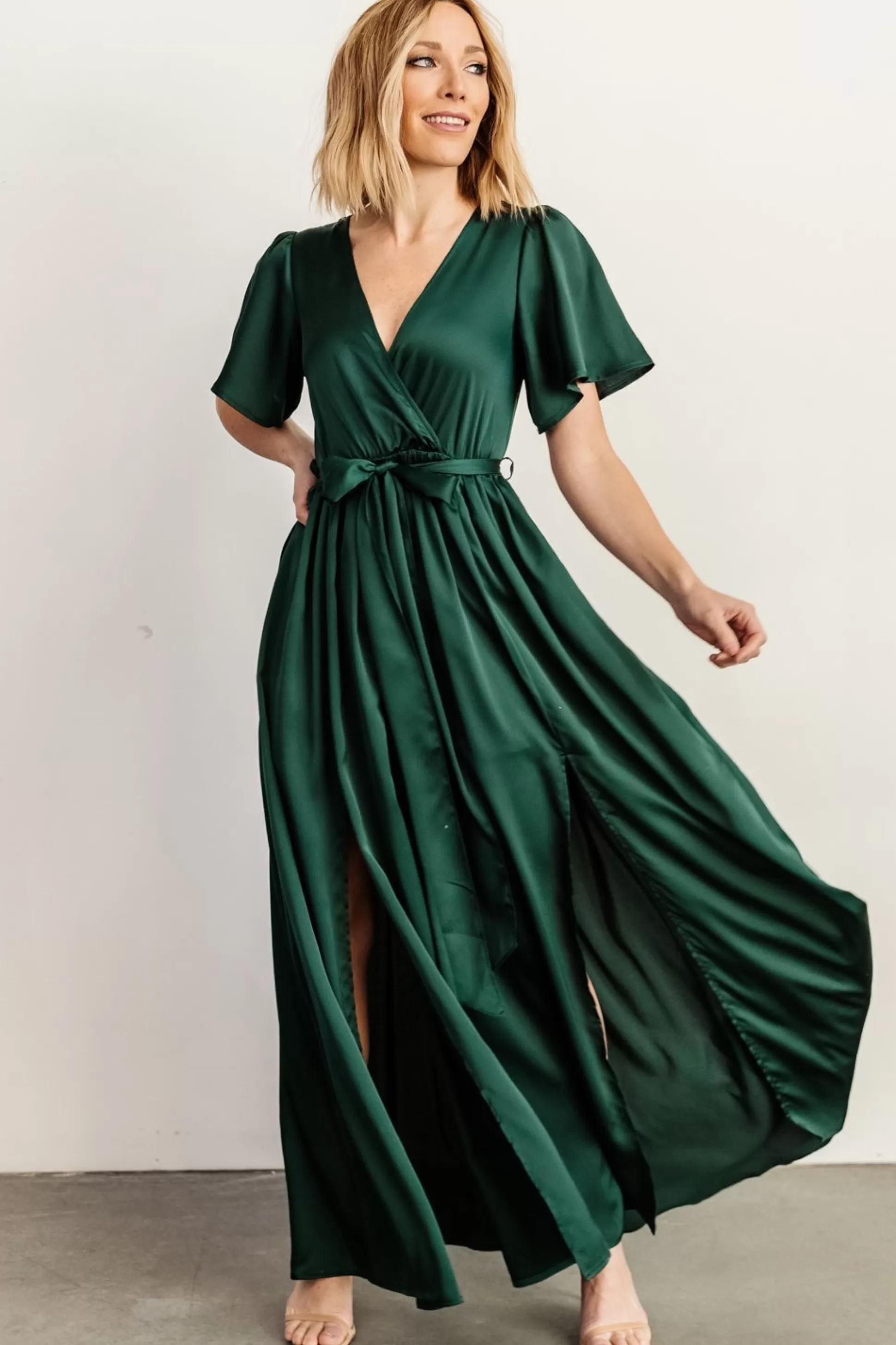 maxi dresses | WEDDING SUITE | Baltic Born Sicily Satin Maxi Dress | Emerald