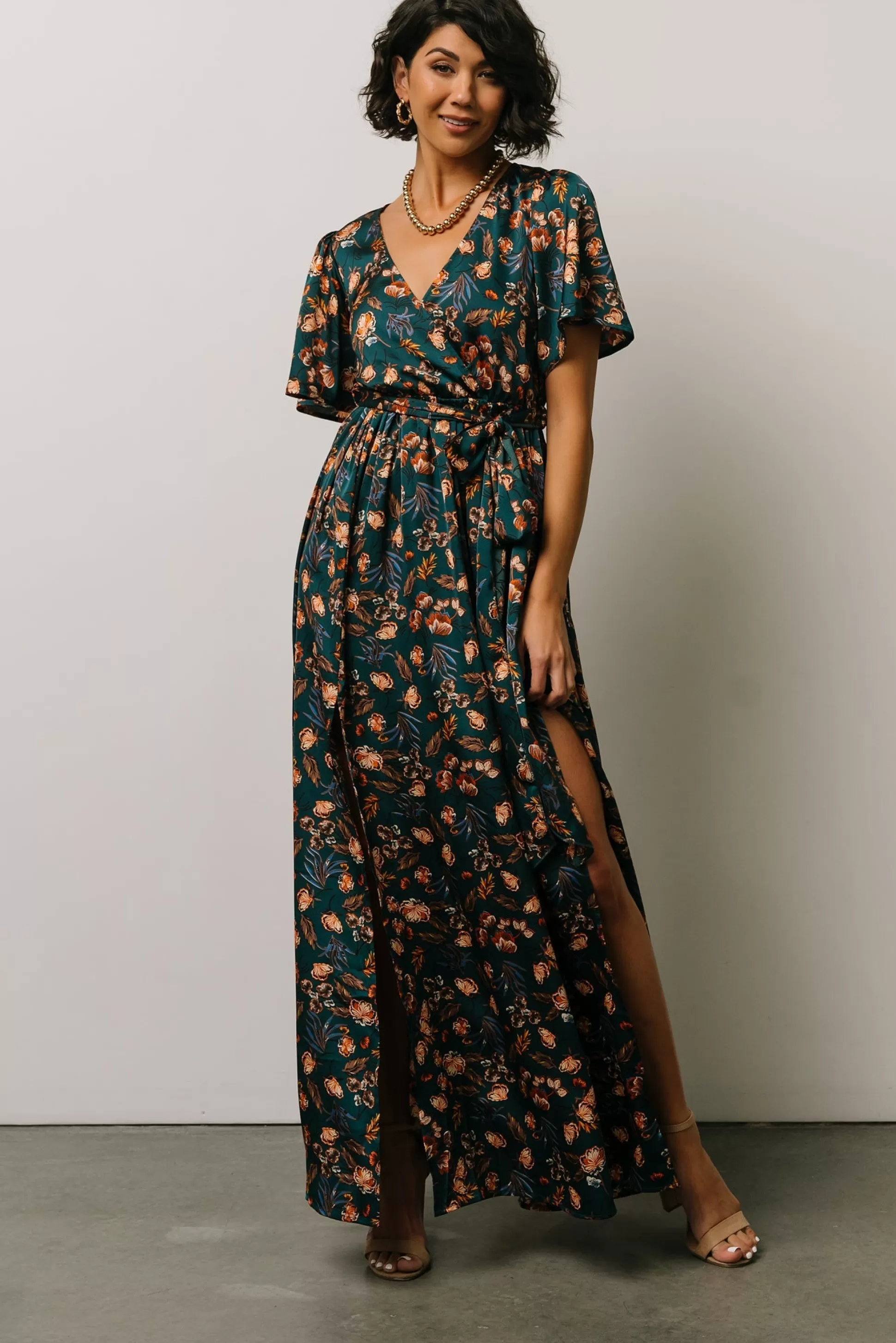 maxi dresses | WEDDING SUITE | Baltic Born Sicily Satin Maxi Dress | Jade Multi Print