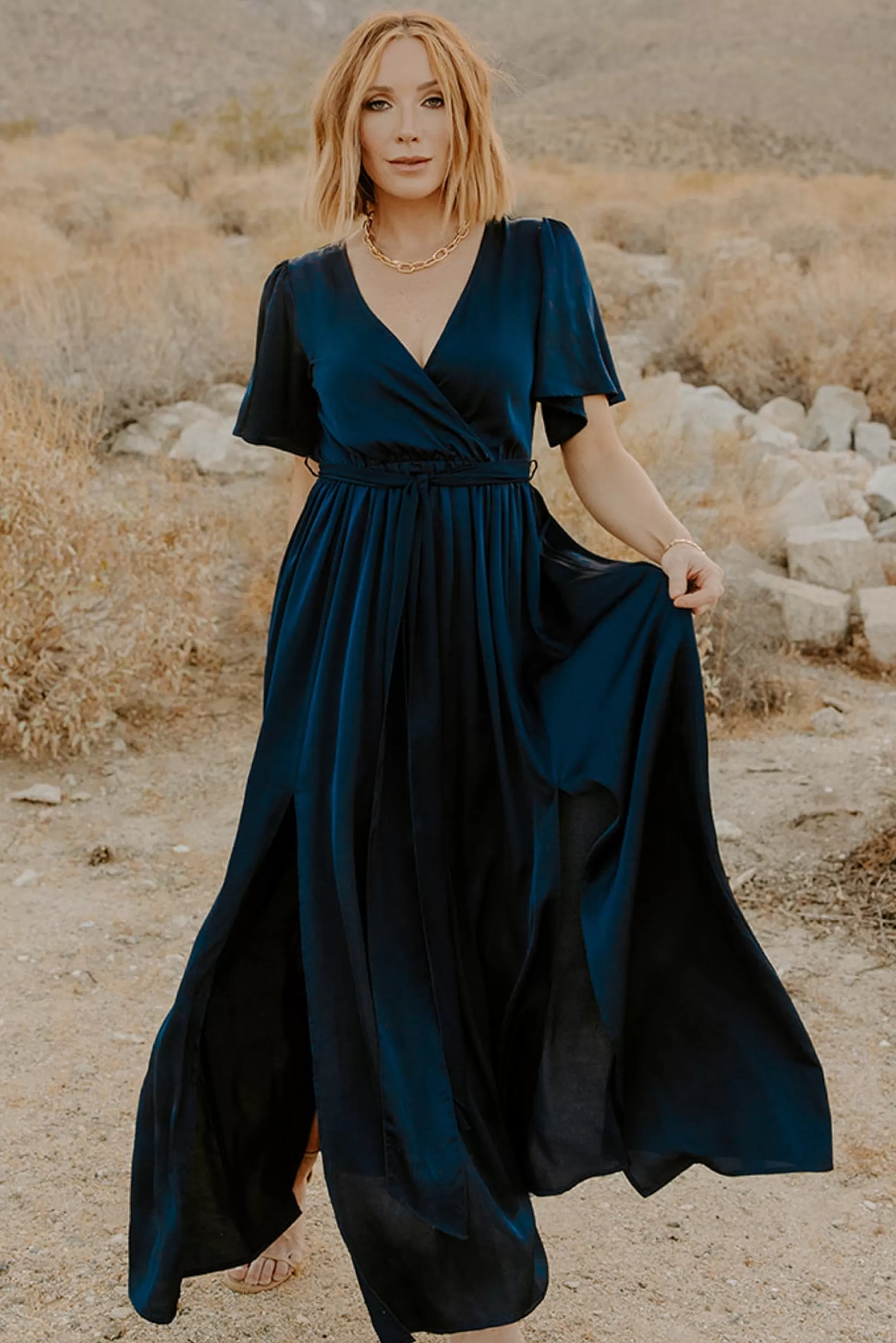 maxi dresses | WEDDING SUITE | Baltic Born Sicily Satin Maxi Dress | Navy