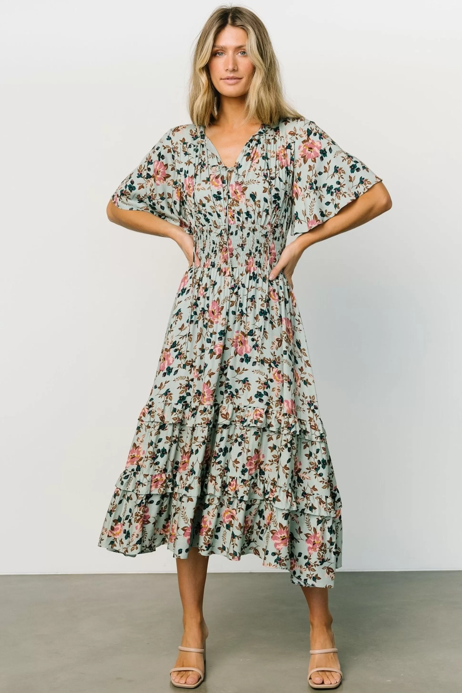 midi dresses | bump friendly | Baltic Born Spell Boho Midi Dress | Sage + Pink Floral