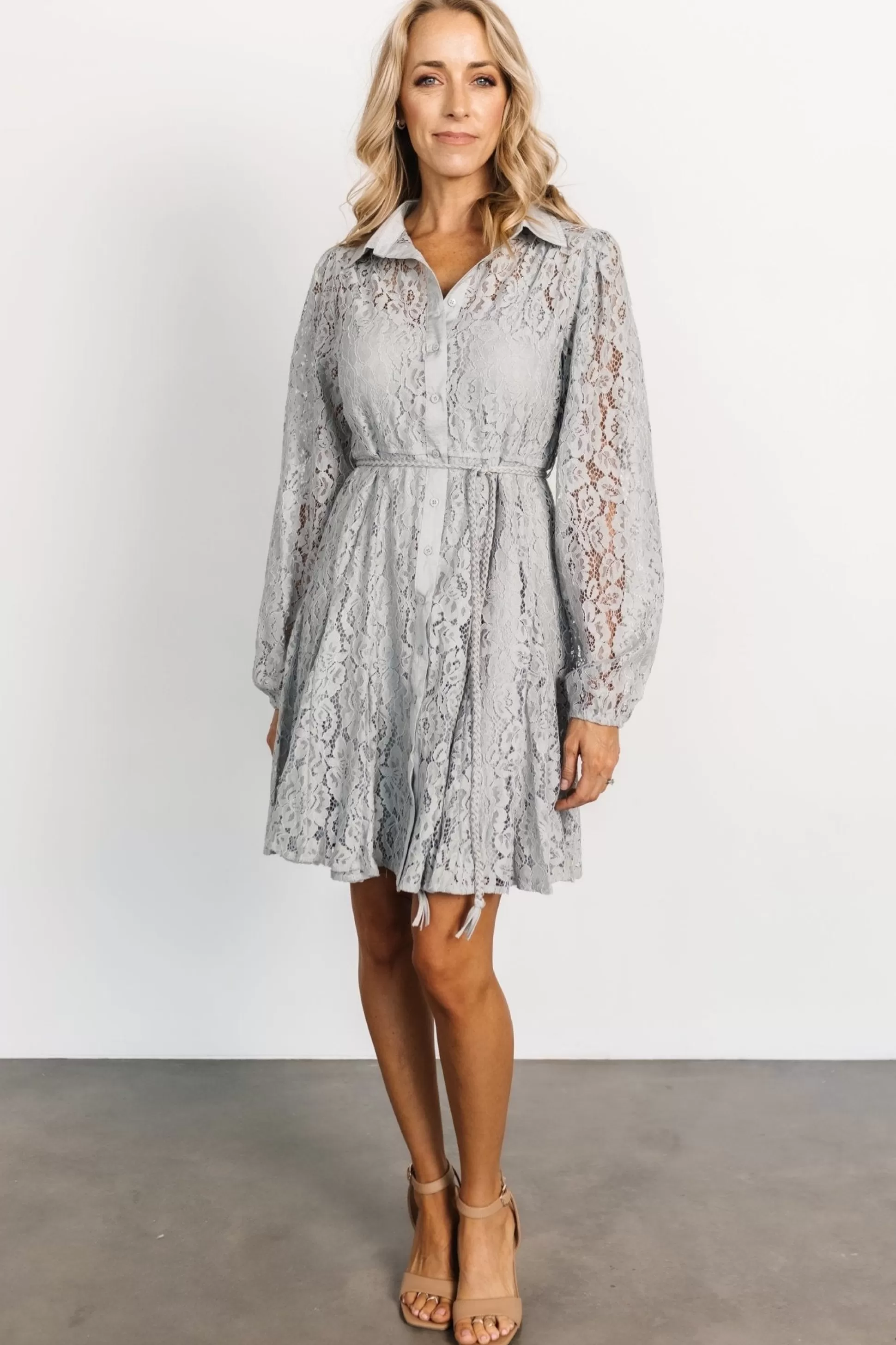 short dresses | Baltic Born Stefan Lace Short Dress | Dove Gray