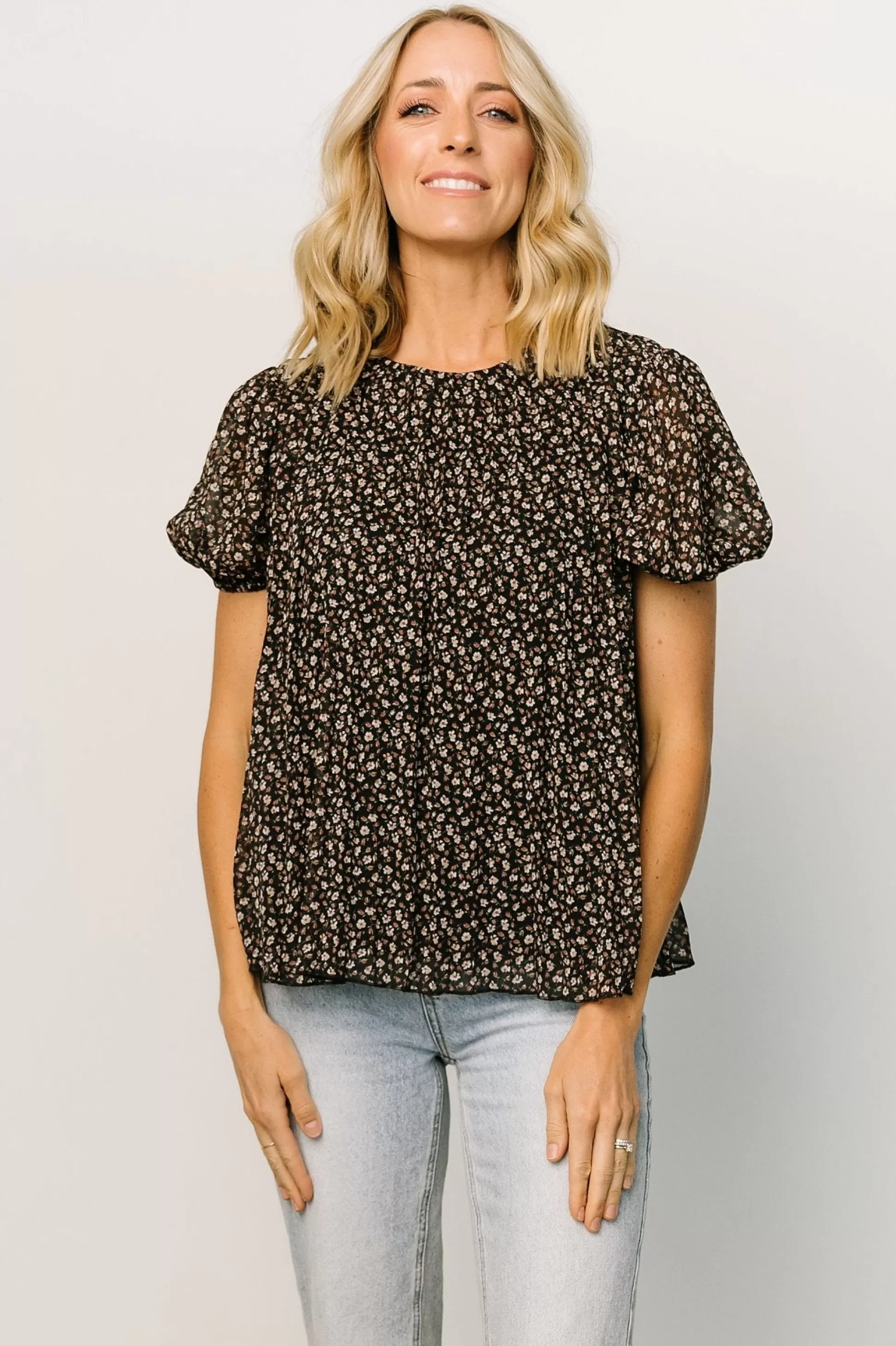 blouses + shirts | Baltic Born Susan Pleated Top | Black Floral