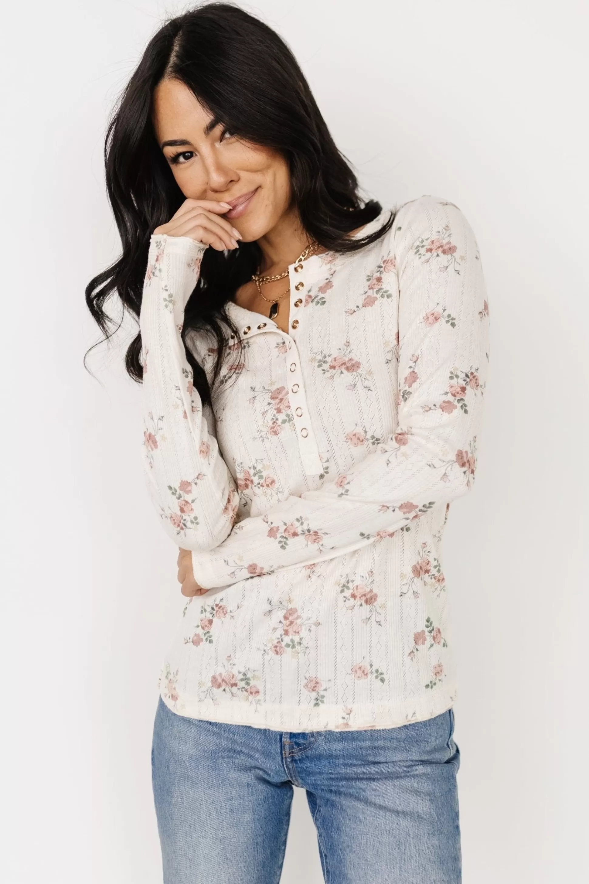 blouses + shirts | Baltic Born Suzanne Henley Top | Cream Floral