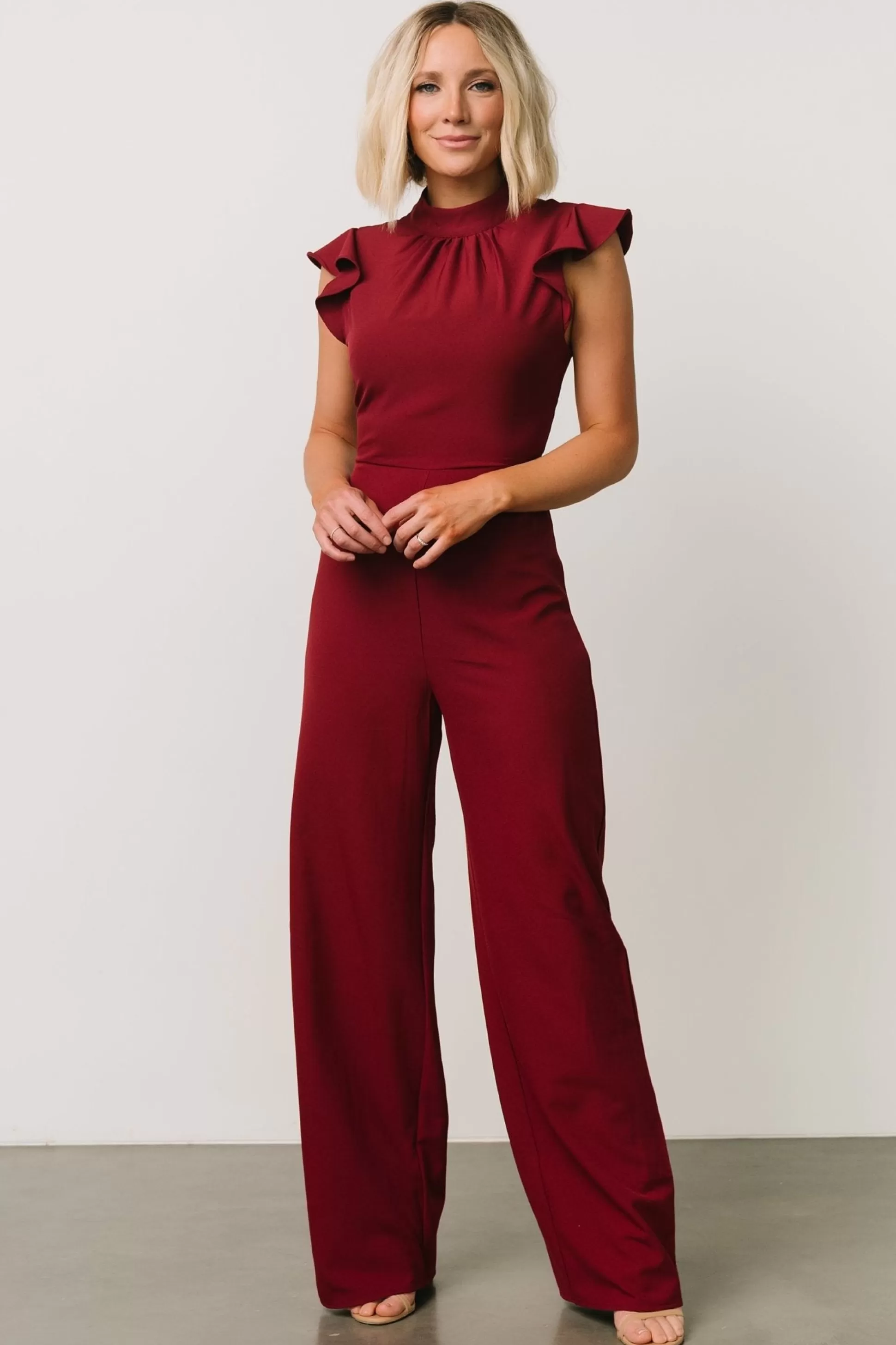 JUMPSUITS + ROMPERS | Baltic Born Tana Mock Neck Jumpsuit | Burgundy