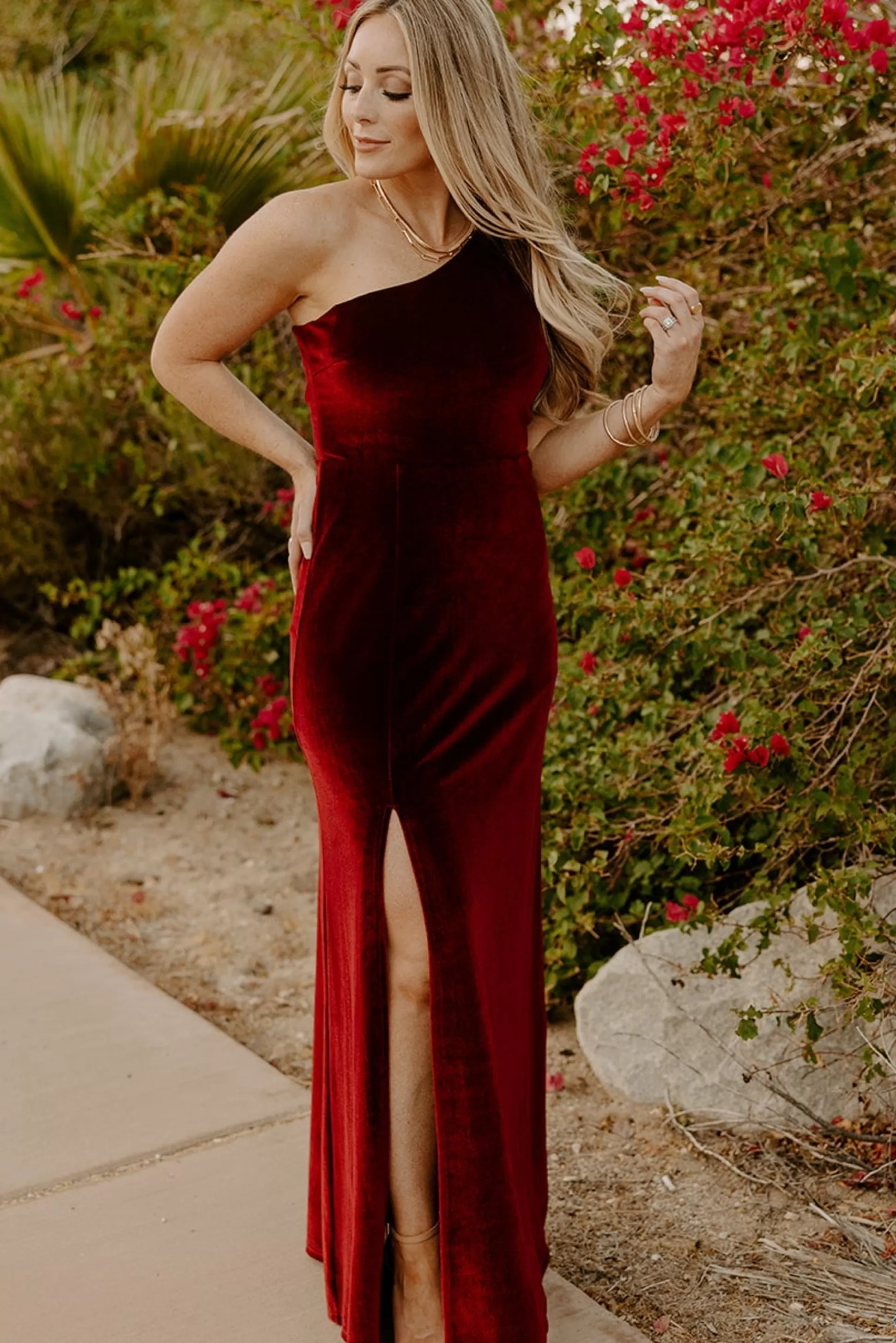 WEDDING SUITE | wedding guest | Baltic Born Tatiana Velvet One Shoulder Maxi Dress | Merlot