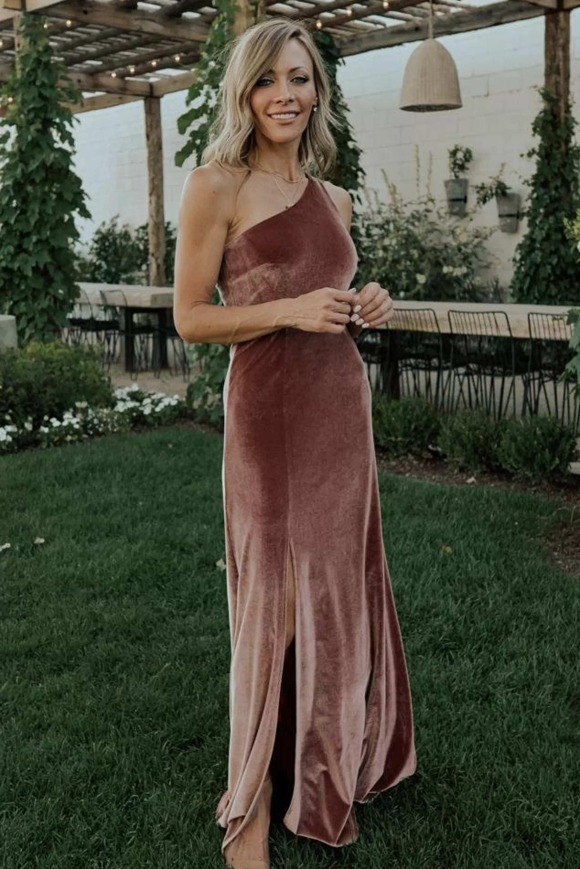 WEDDING SUITE | wedding guest | Baltic Born Tatiana Velvet One Shoulder Maxi Dress | Rose