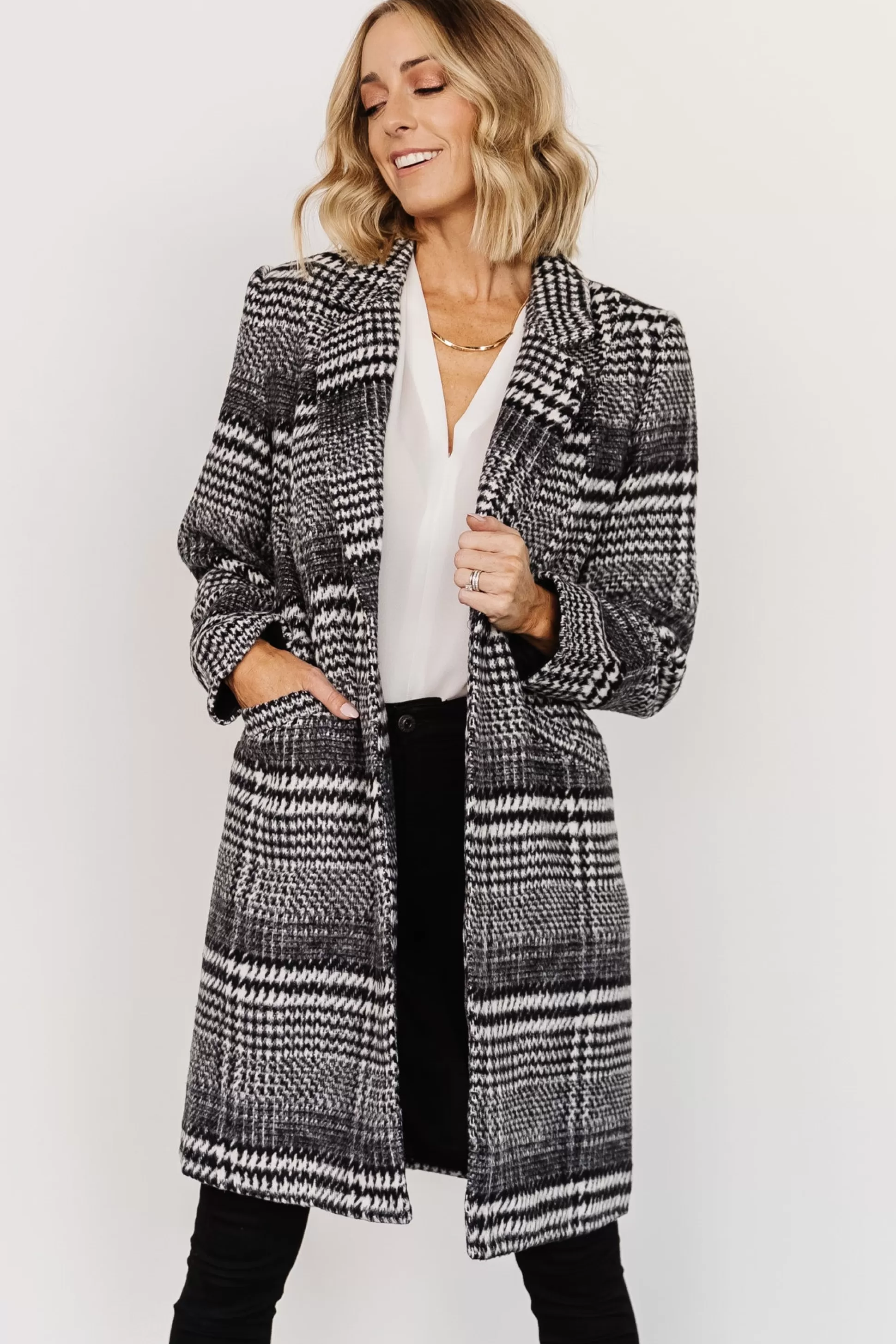 outerwear | Baltic Born Townley Houndstooth Coat | Black + Off White