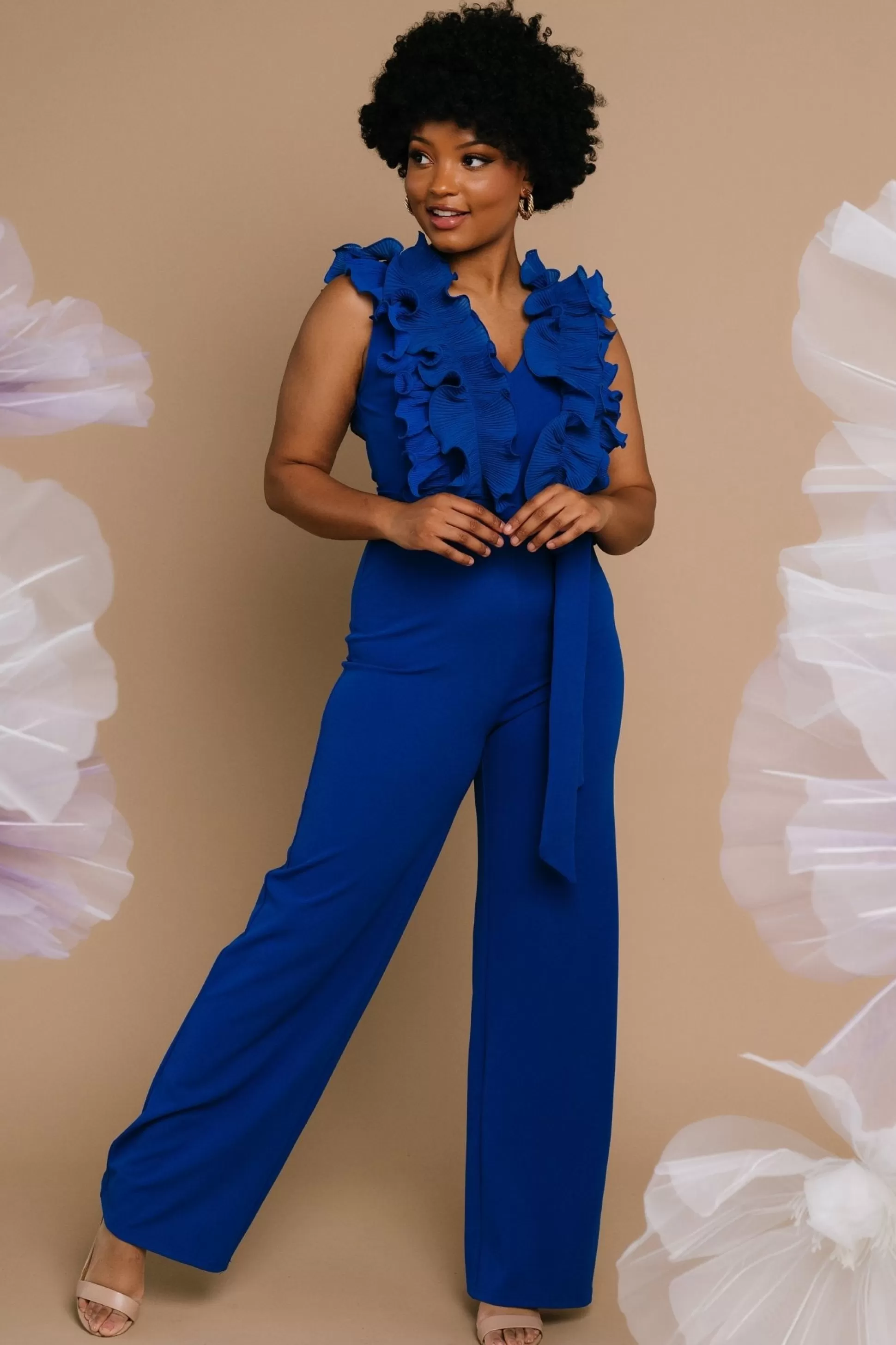 JUMPSUITS + ROMPERS | Baltic Born Tyra Ruffle Tank Jumpsuit | Cobalt