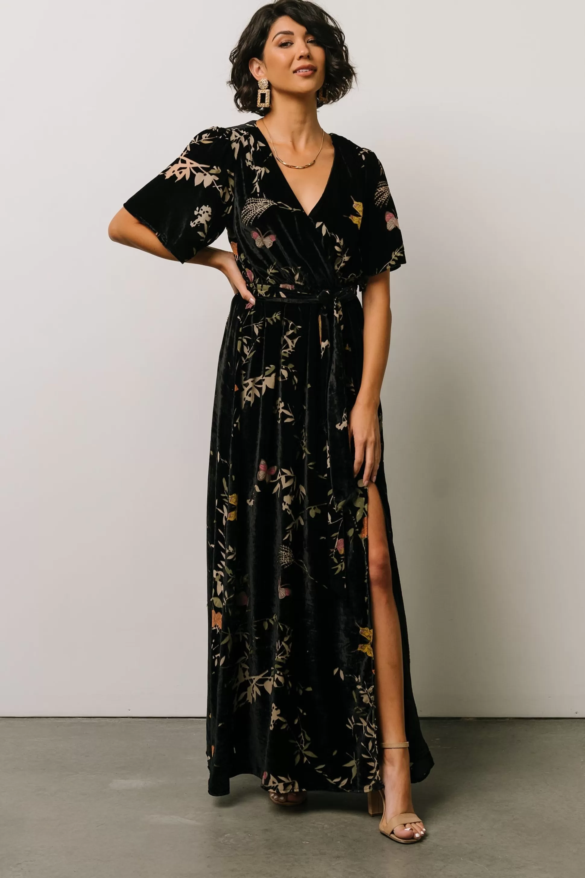 maxi dresses | WEDDING SUITE | Baltic Born Uma Velvet Maxi Dress | Black Butterfly Print