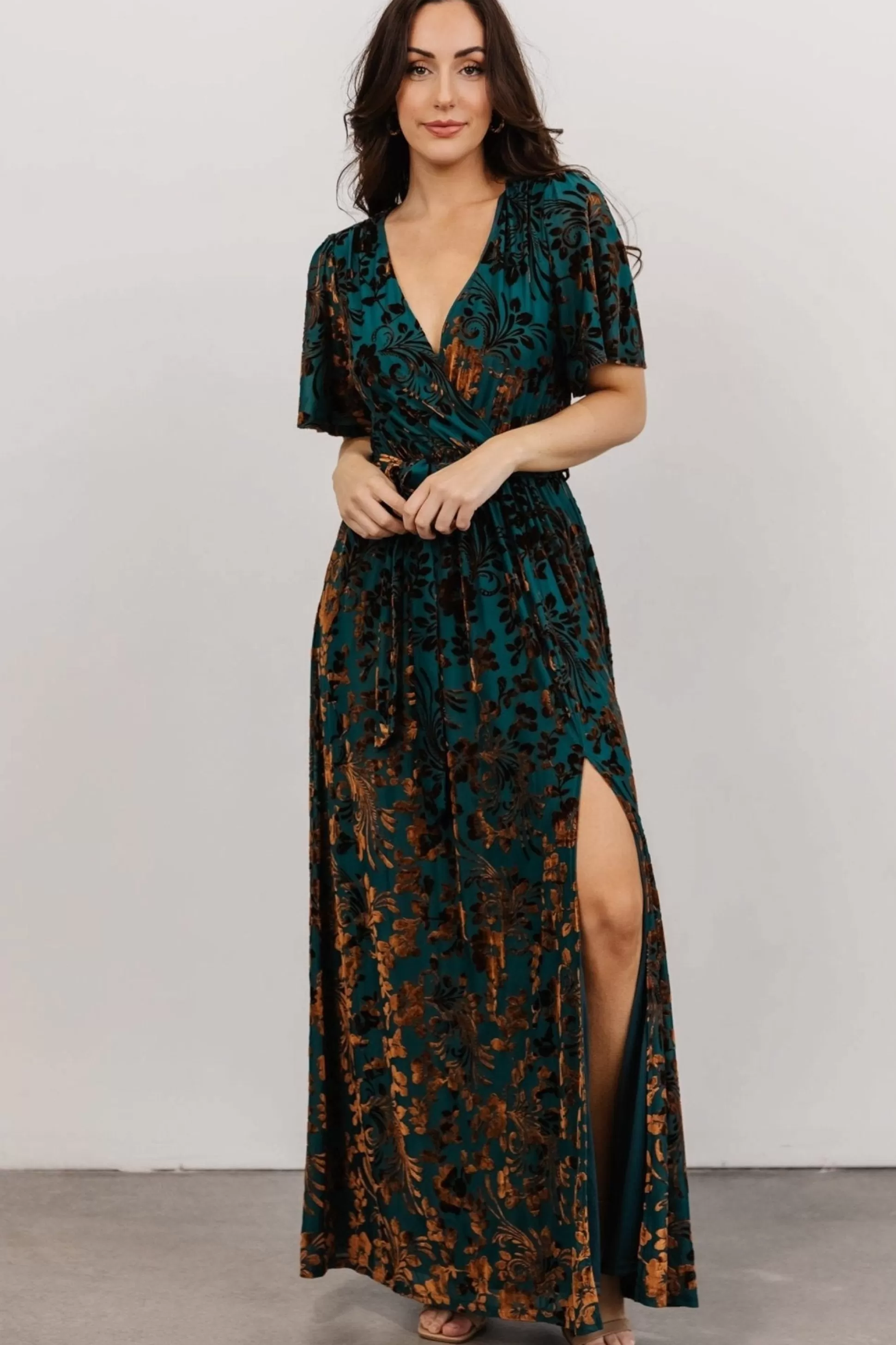 maxi dresses | WEDDING SUITE | Baltic Born Uma Velvet Maxi Dress | Bronze + Jade