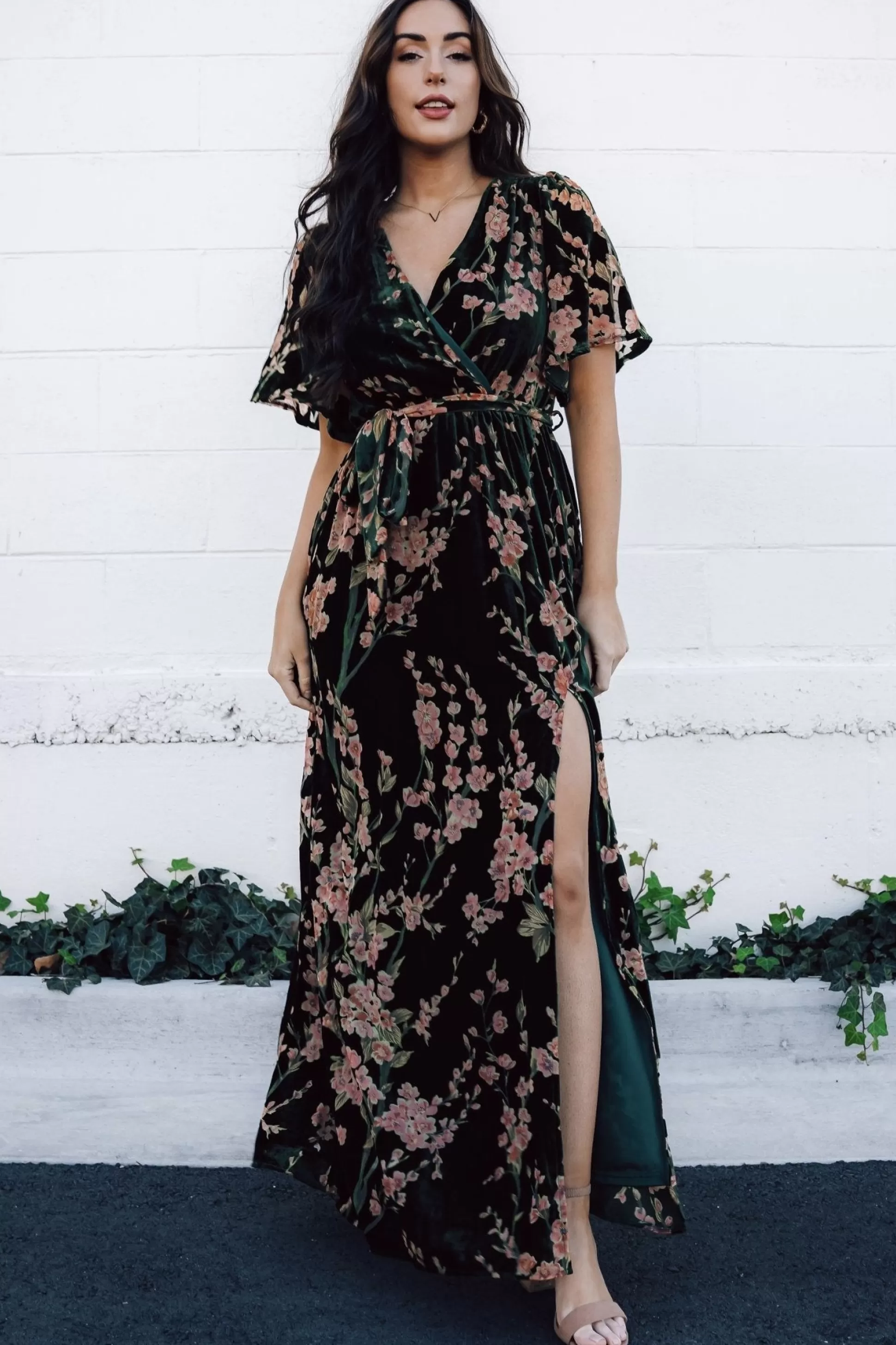 maxi dresses | WEDDING SUITE | Baltic Born Uma Velvet Maxi Dress | Green Floral