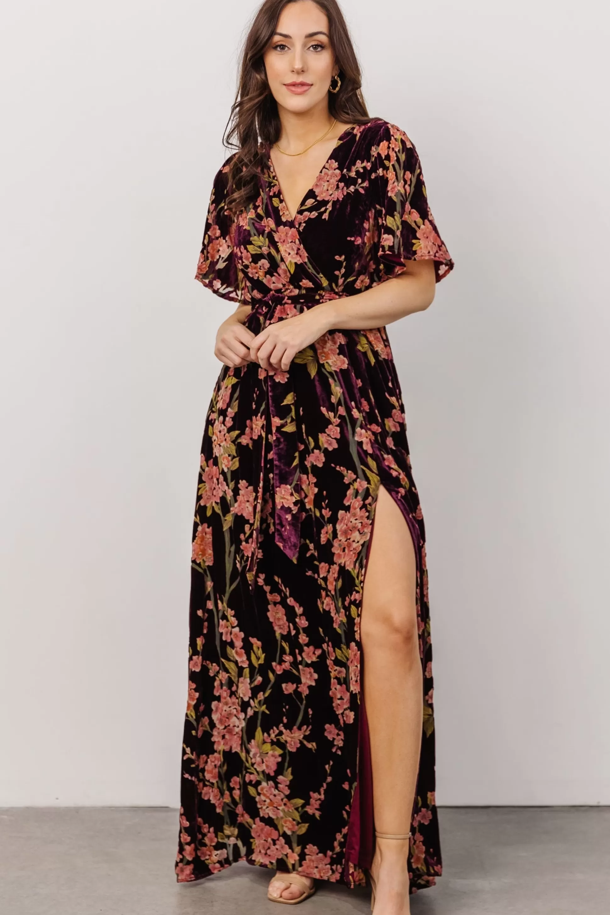 maxi dresses | WEDDING SUITE | Baltic Born Uma Velvet Maxi Dress | Plum Floral