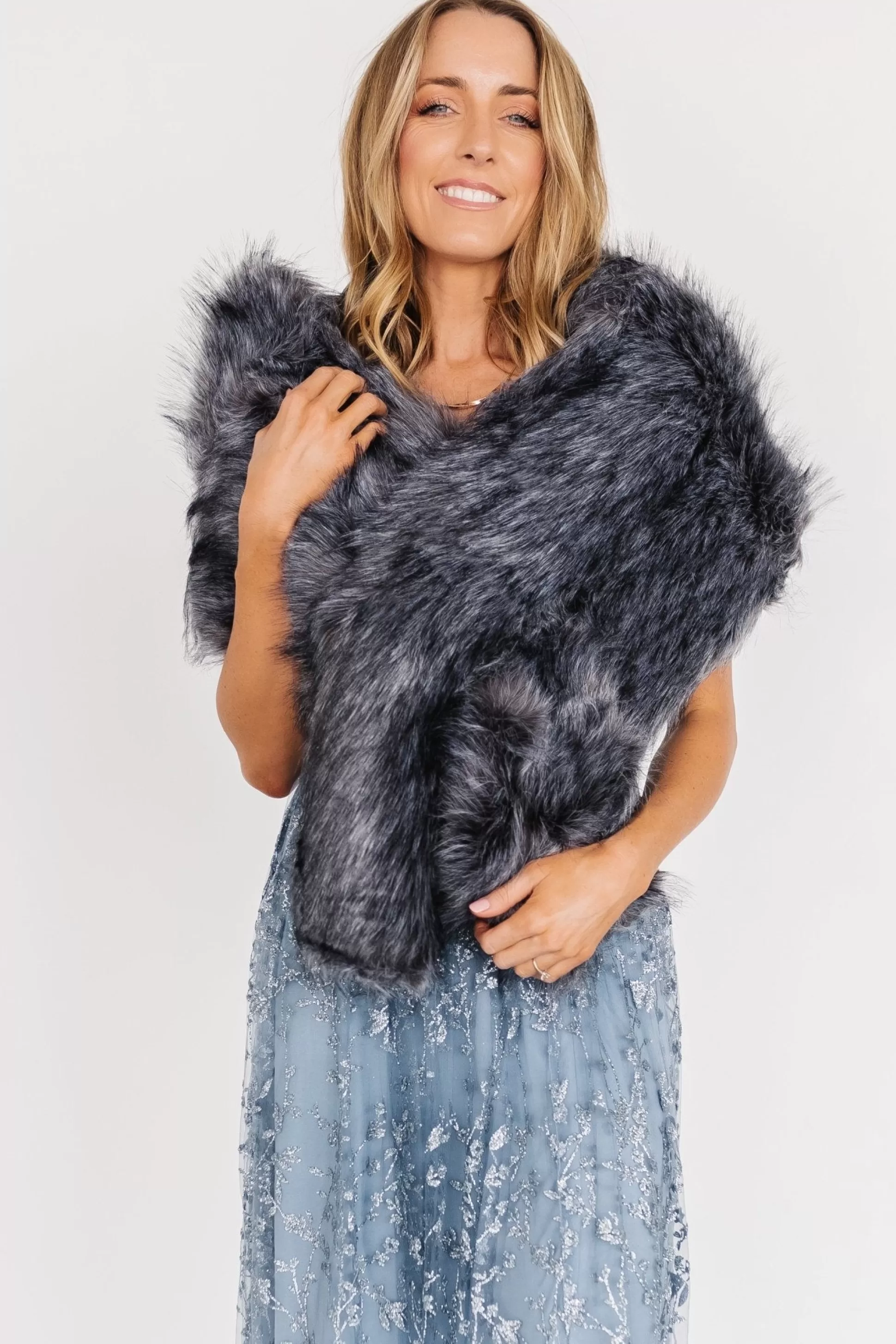 shawls | Baltic Born Valerie Faux Fur Shawl | Dark Gray