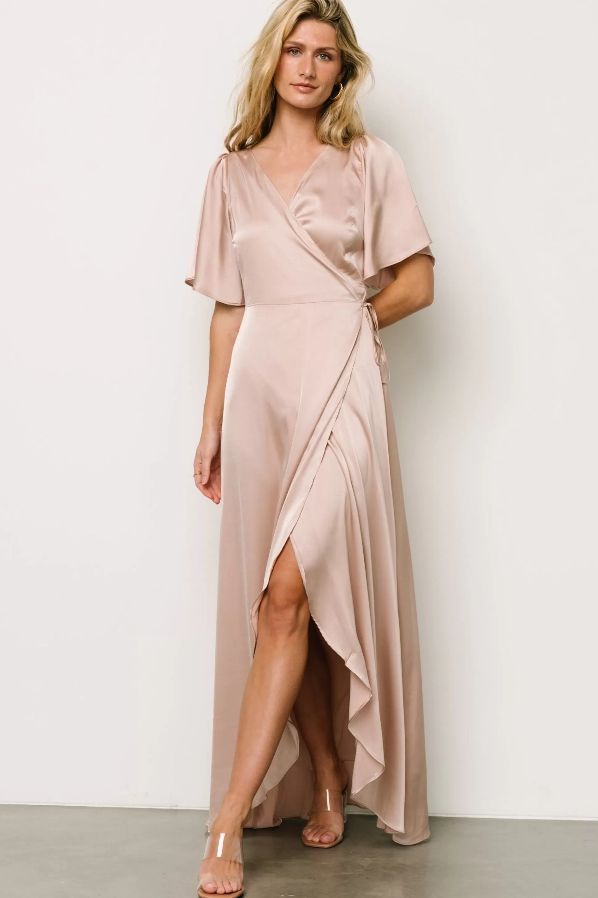 maxi dresses | WEDDING SUITE | Baltic Born Vara Satin Maxi Wrap Dress | Champagne