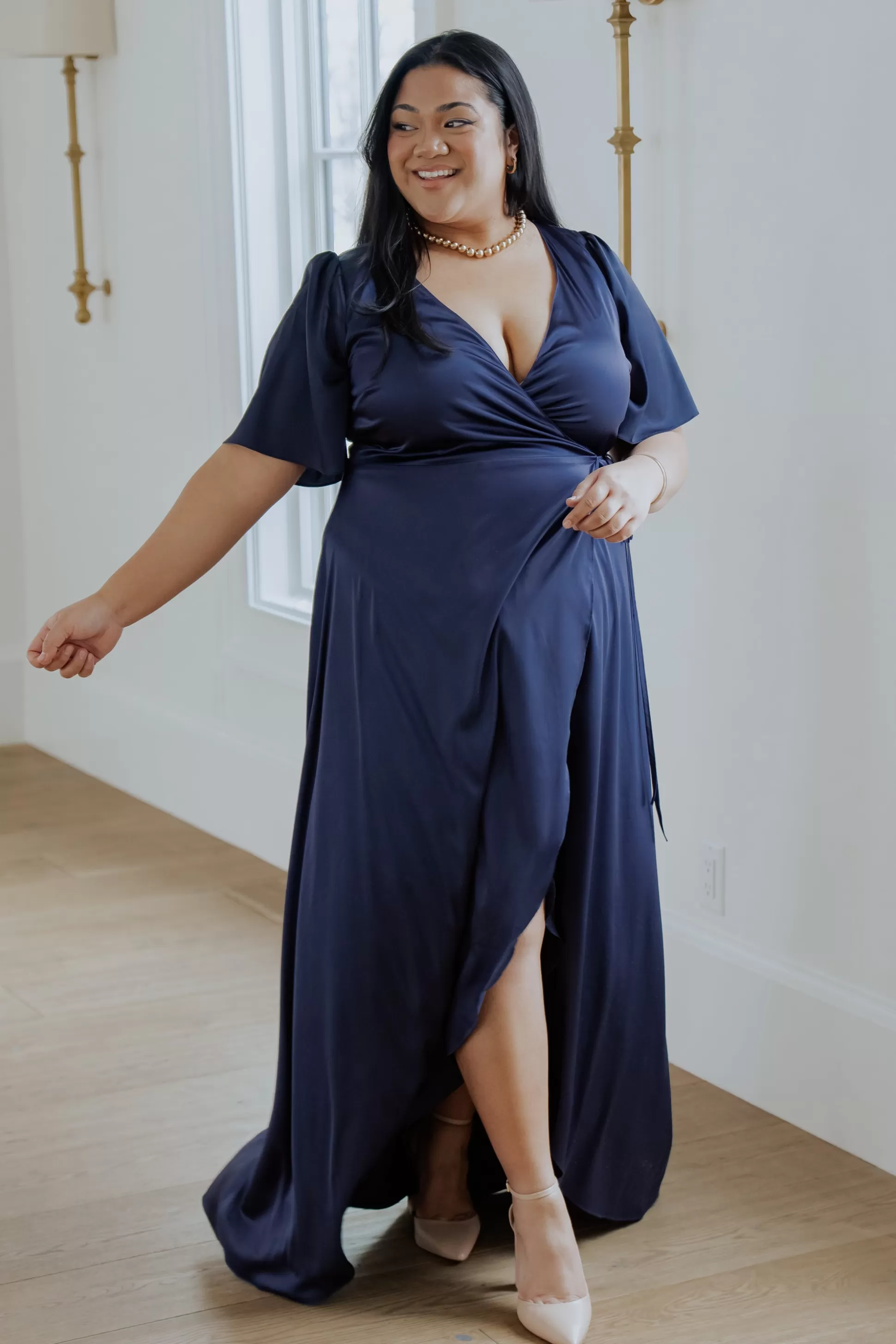 maxi dresses | WEDDING SUITE | Baltic Born Vara Satin Maxi Wrap Dress | Navy